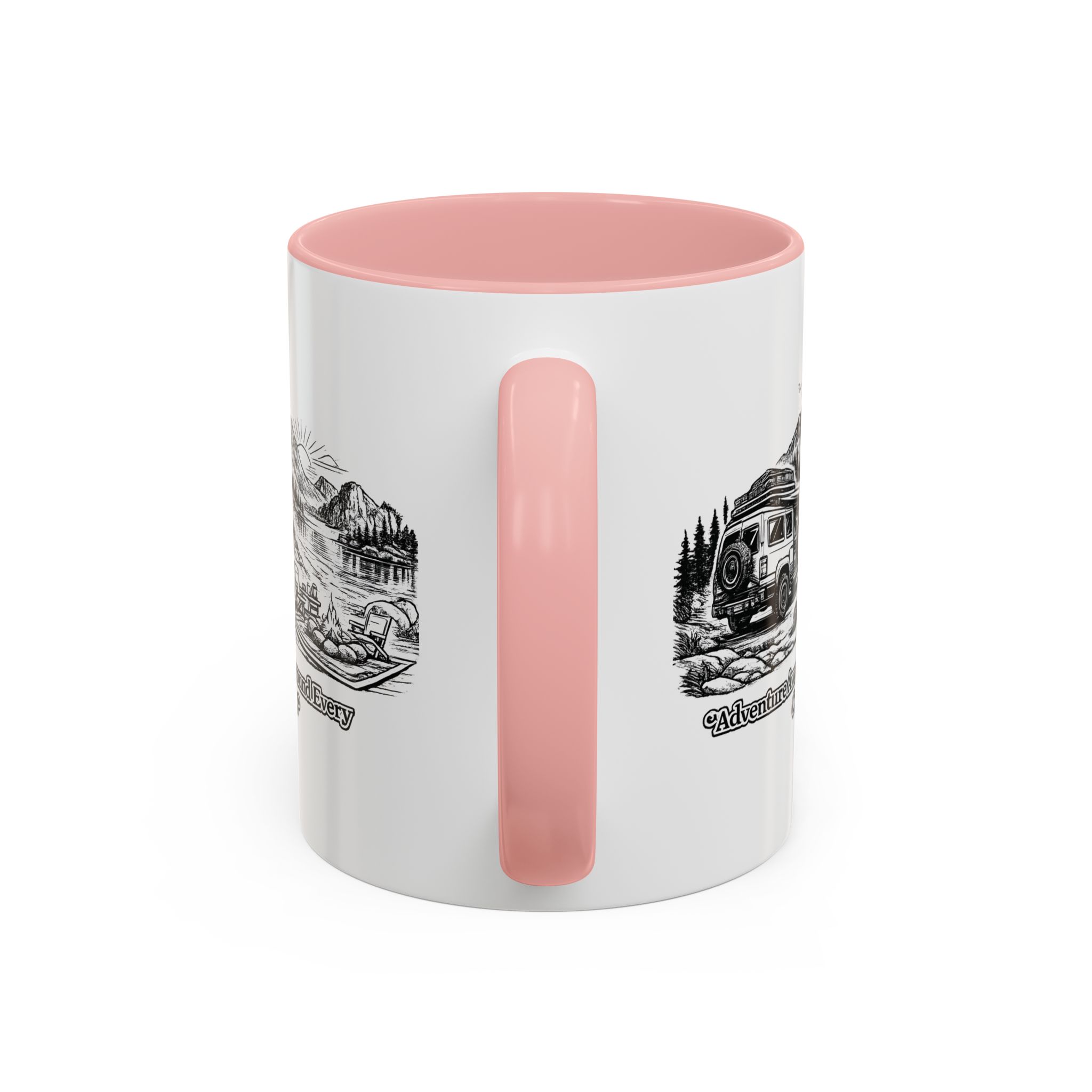 Accent Coffee Mug (11, 15oz) — "Adventure Awaits Around Every Corner" Design Minimal-Line