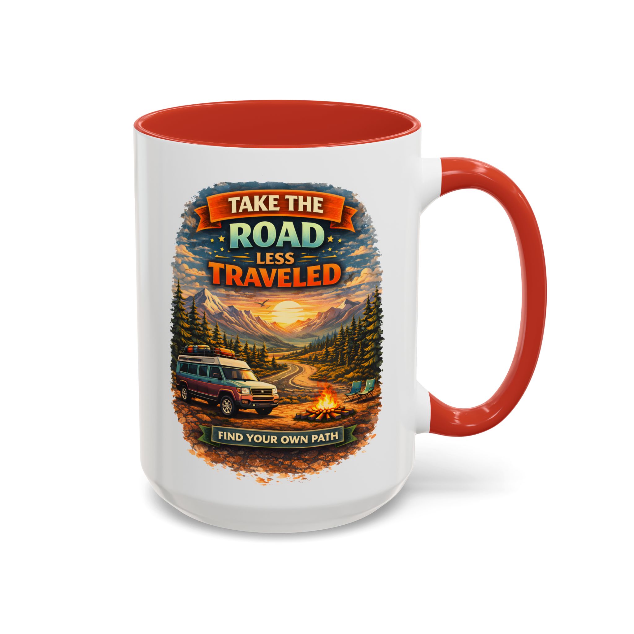 16928596943540755759_2048.jpeg Accent Coffee Mug (11, 15oz) — "Take The Road Less Traveled" Design Scenic-Line