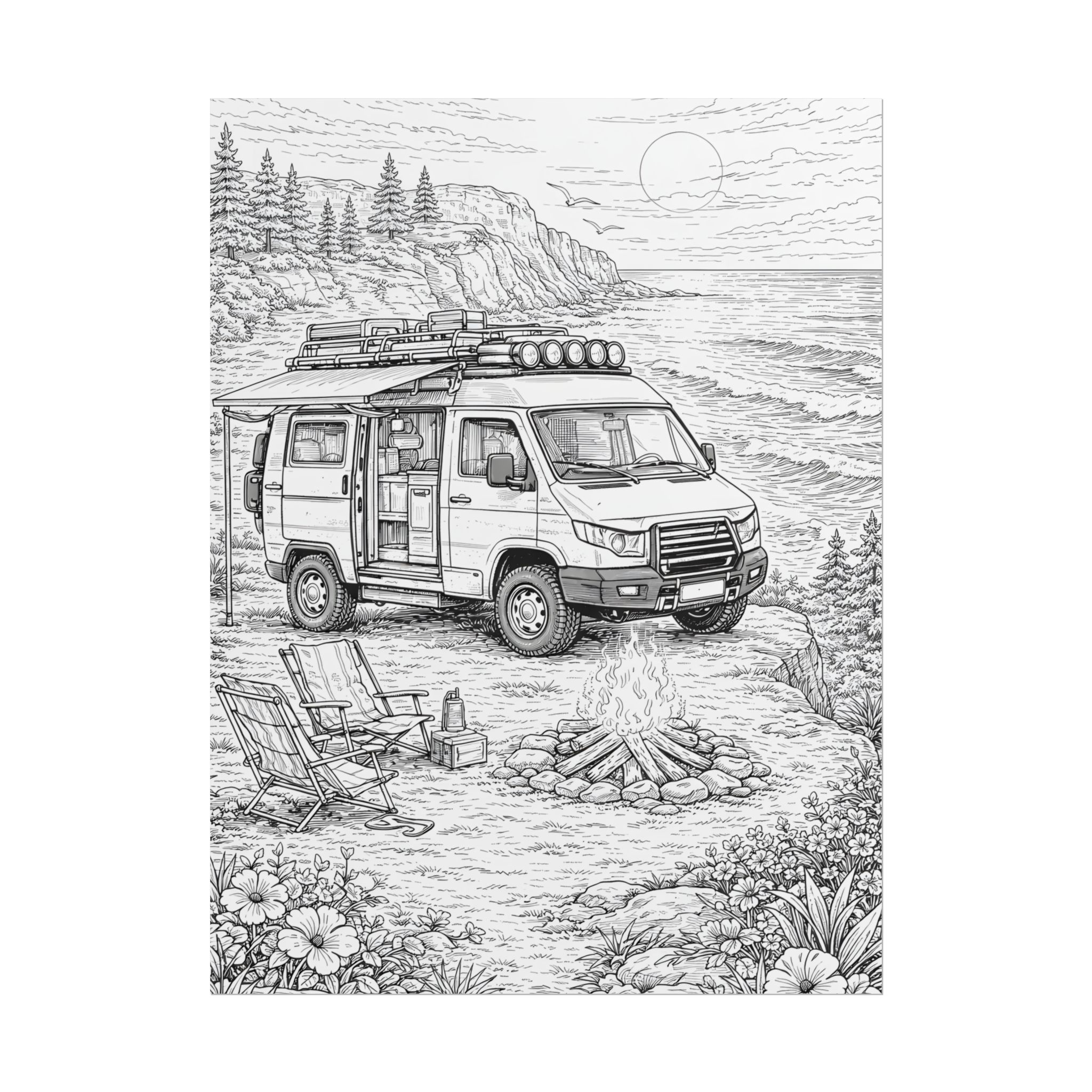 Campervan Poster — Vintage RV Camping Landscape Wall Art