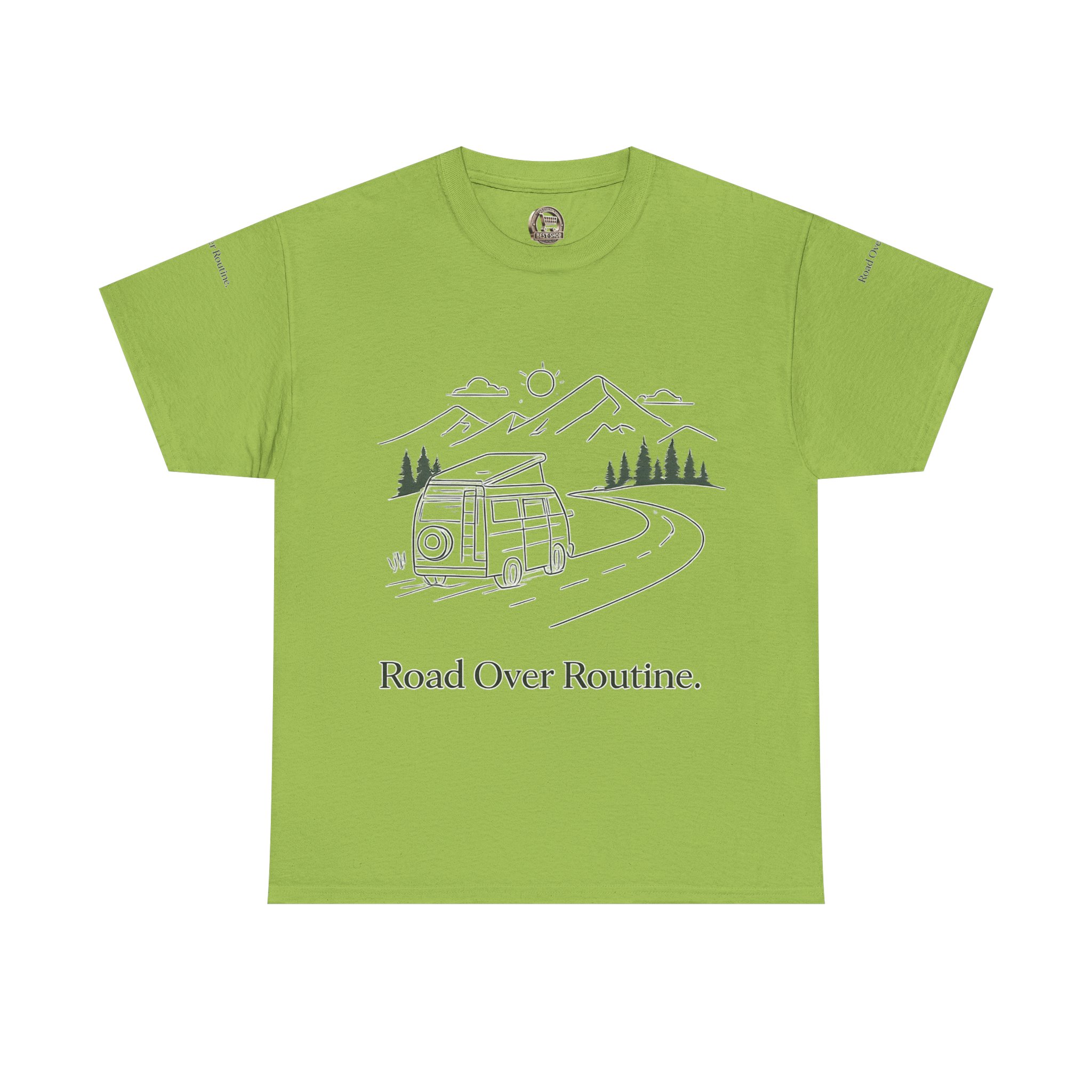 Unisex Heavy Cotton Tee — "Road Over Routine" Design Minimal-Line