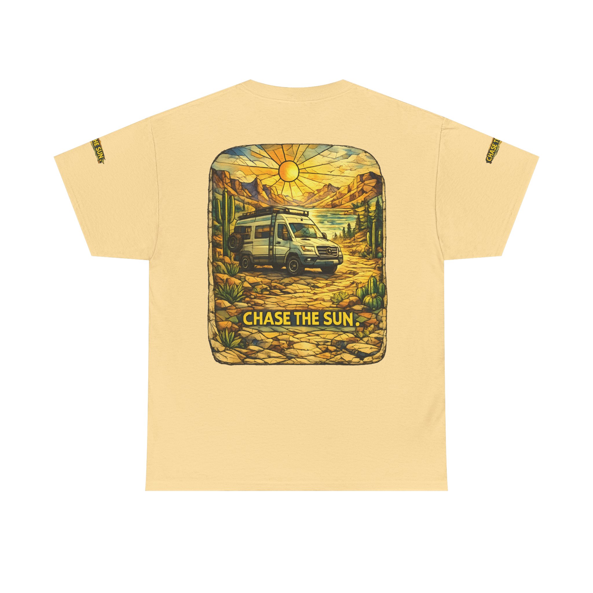Unisex Heavy Cotton Tee — "Chase The Sun" Design Cubic-Line