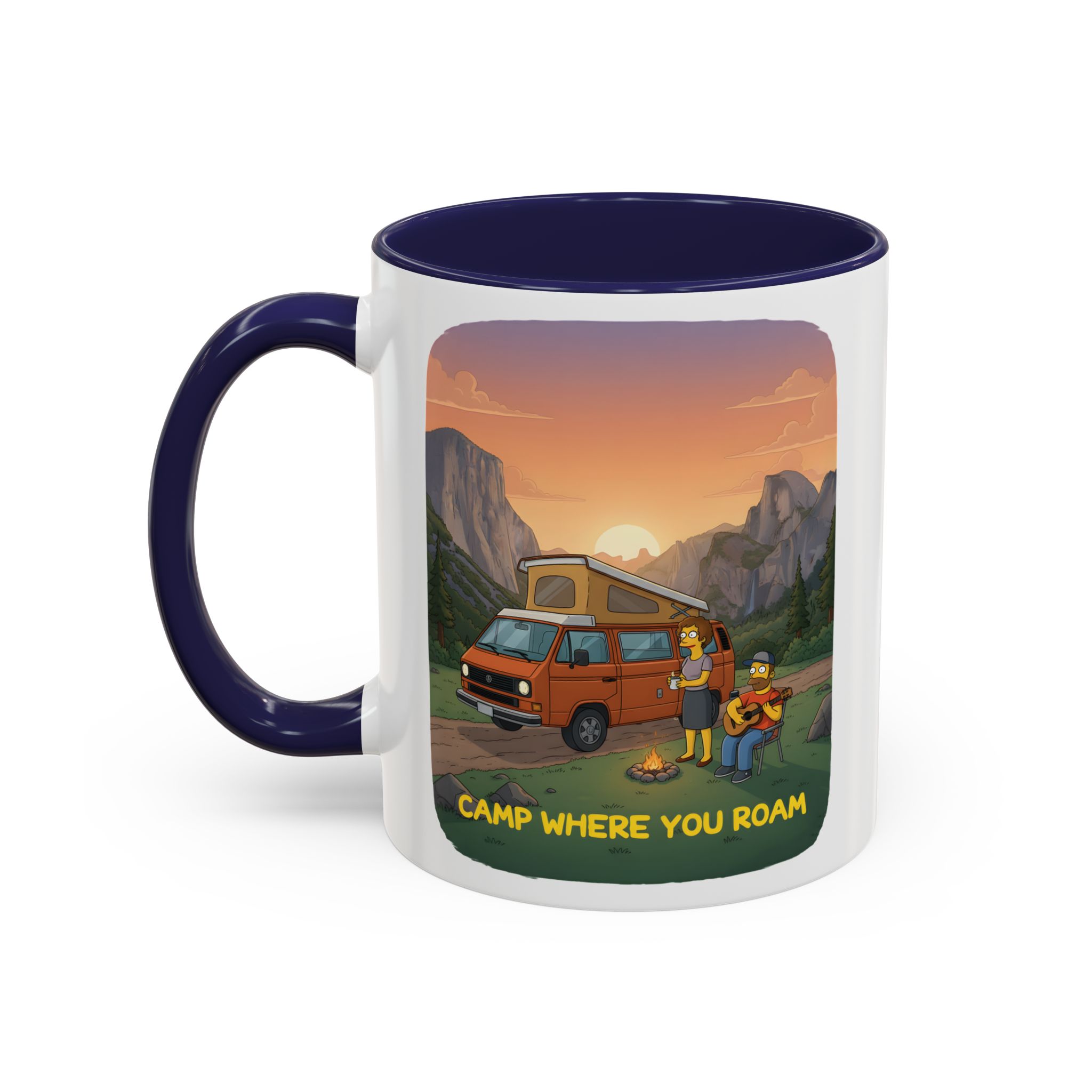 Accent Coffee Mug (11, 15oz) — "Camp Where You Roam" Design Sitcom-Line