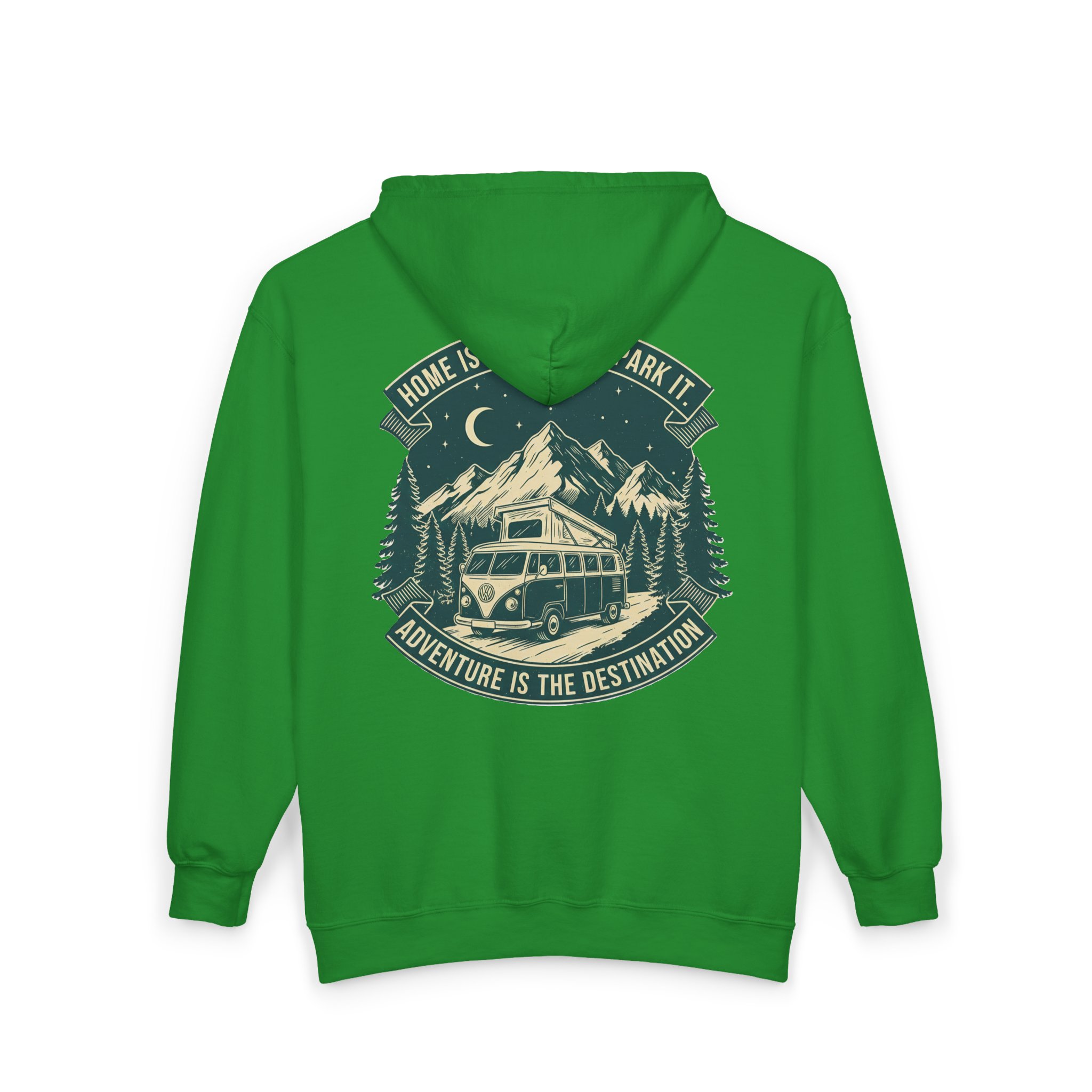 16955228992950750786_2048.jpeg Zip Hoodie — "Home Is Where You Park It-Adventure is the destination"(Only Back Printed) Camper Van Adventure Zip-Up