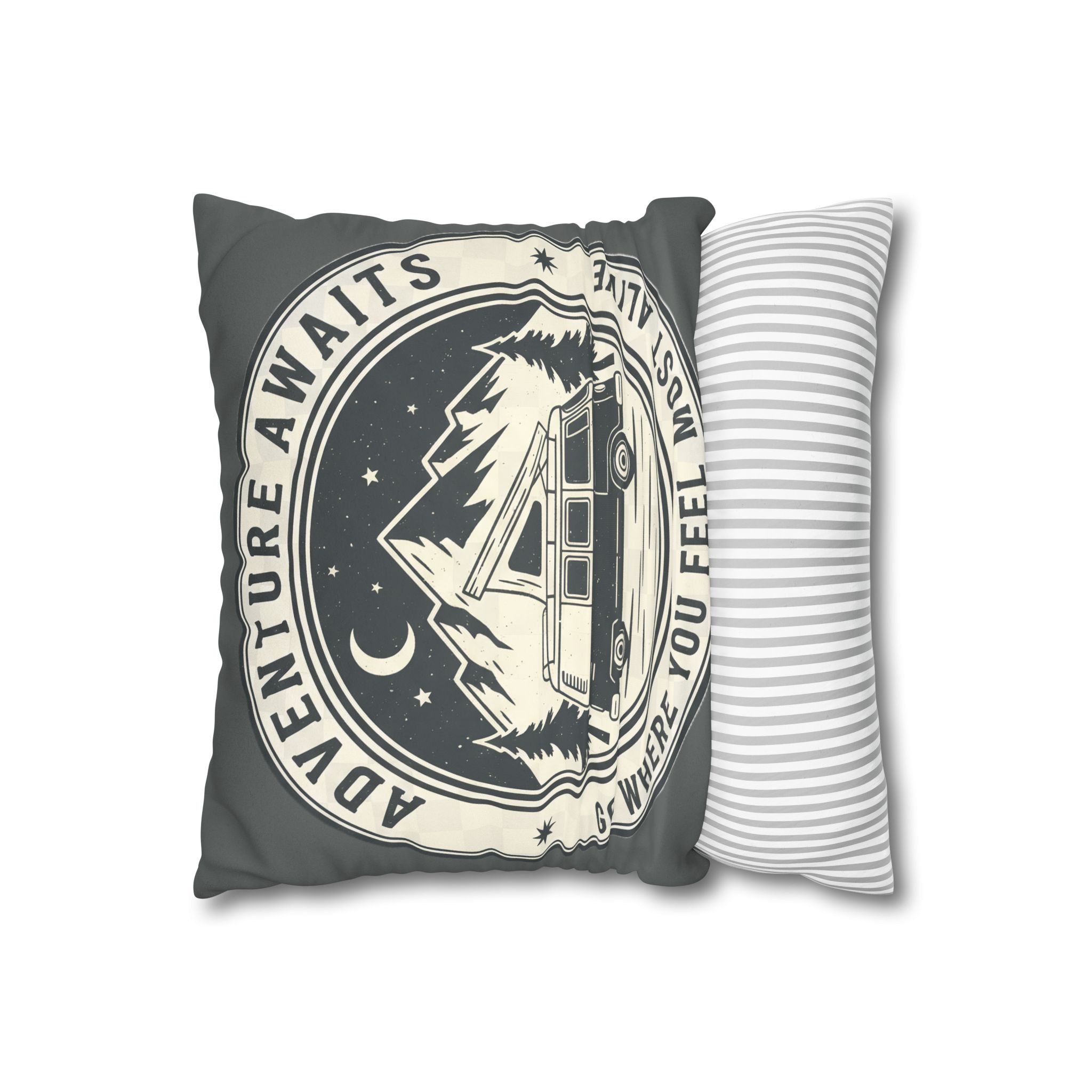 Pillowcase — "Adventure Awaits-Go Where You Feel Most Alive" Faux Suede Travel Throw Pillow Cover