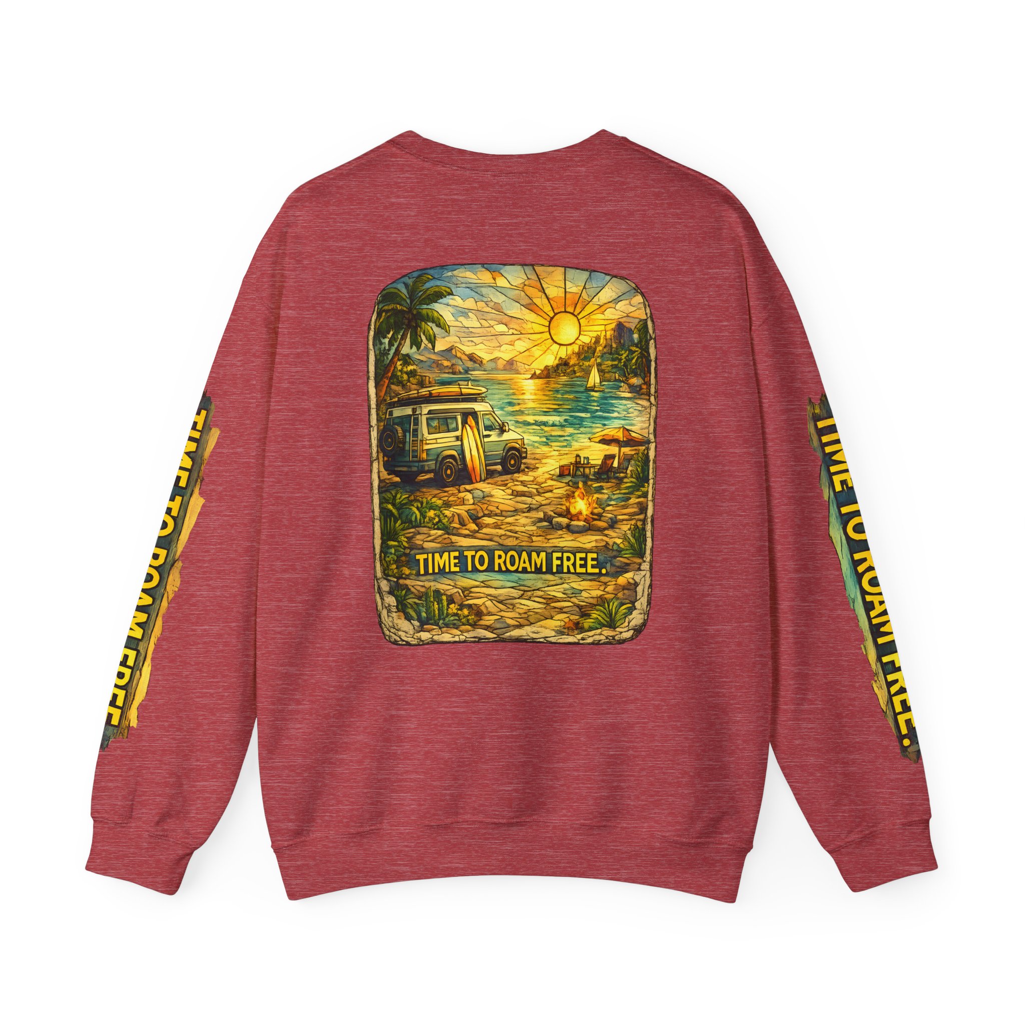 Unisex Heavy Blend™ Crewneck Sweatshirt — "Time To Roam Free" Design Cubic-Line