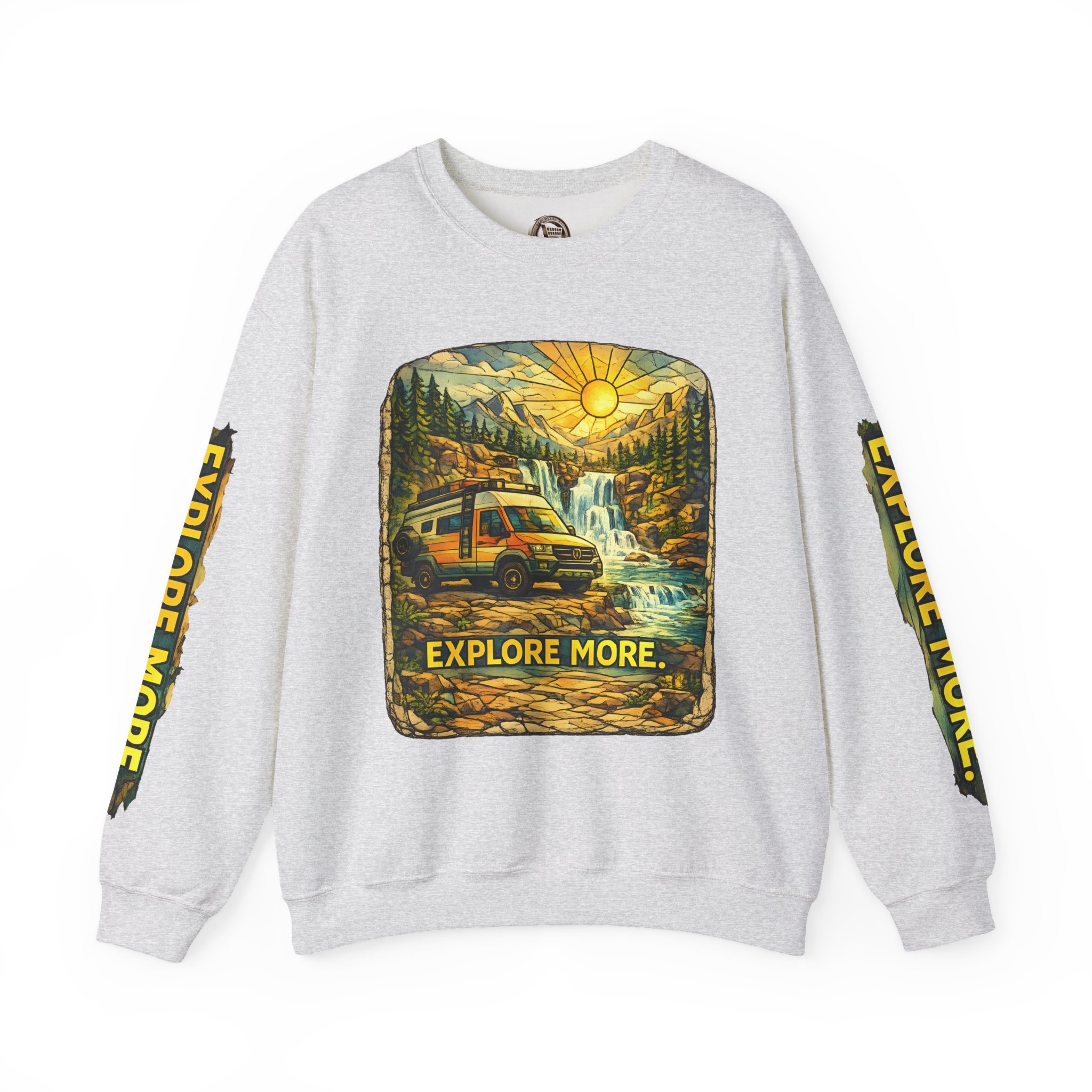 Unisex Heavy Blend™ Crewneck Sweatshirt — "Explore More" Design Cubic-Line