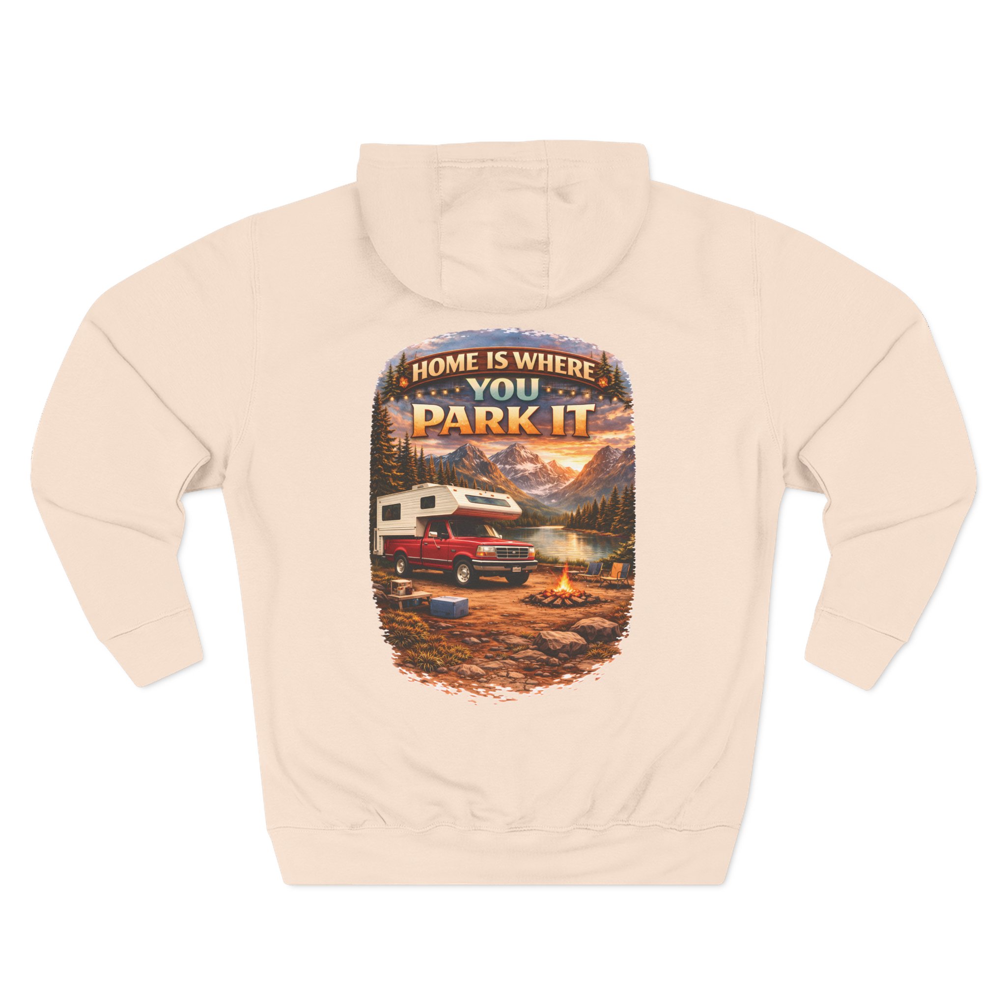 16971765308466648367_2048.jpeg Three-Panel Fleece Hoodie - "Home Is Where You Park It" Design Scenic-Line