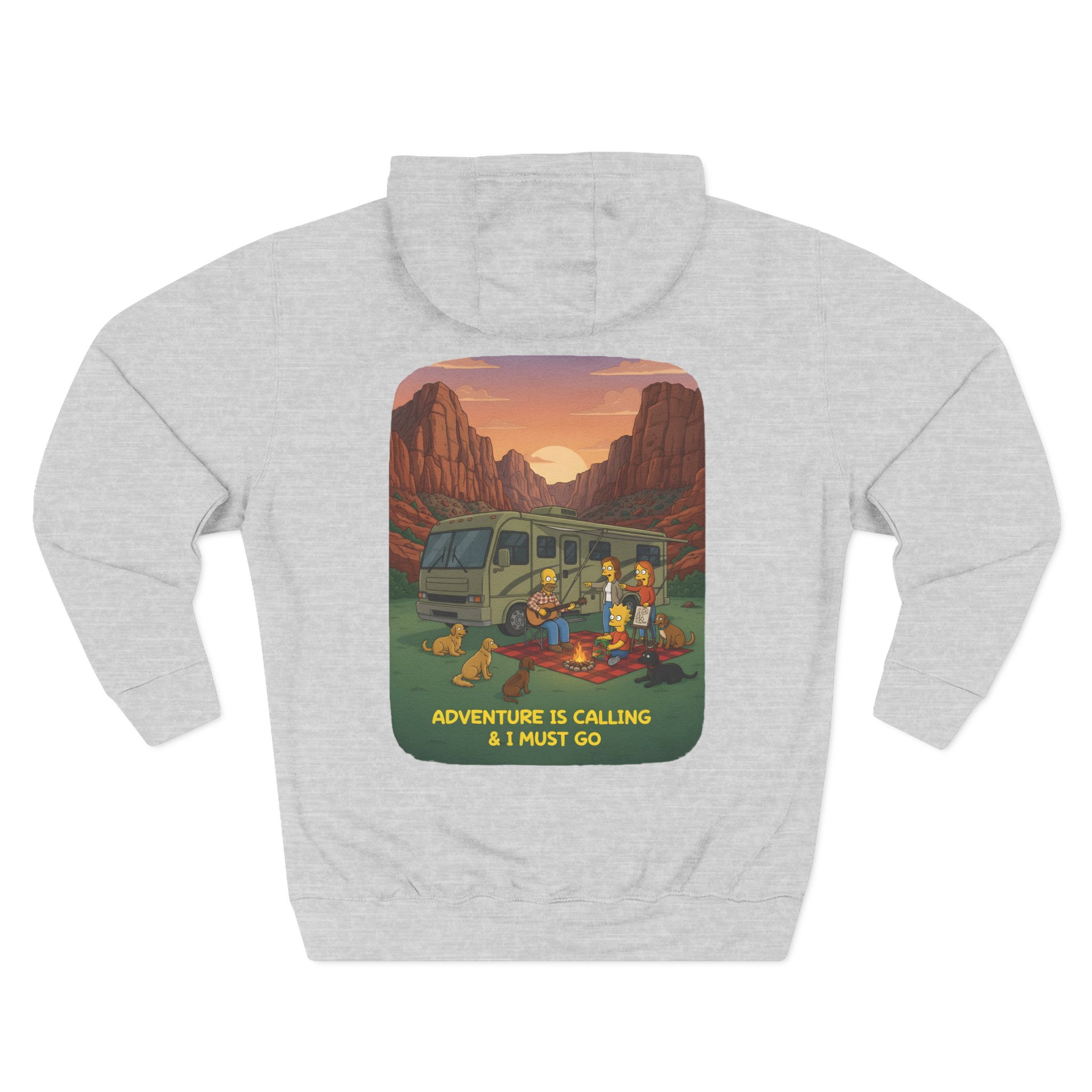 Three-Panel Fleece Hoodie - "Adventure Is Calling-I Must Go" Design Sitcom-Line