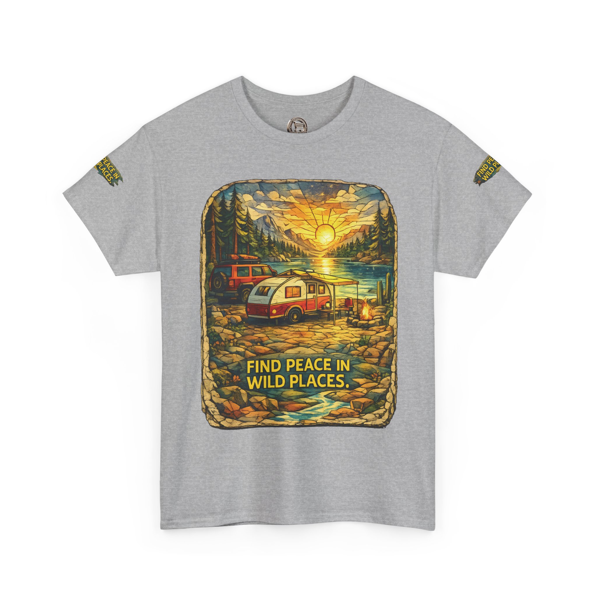 Unisex Heavy Cotton Tee — "Find Peace In Wild Places" Design Cubic-Line