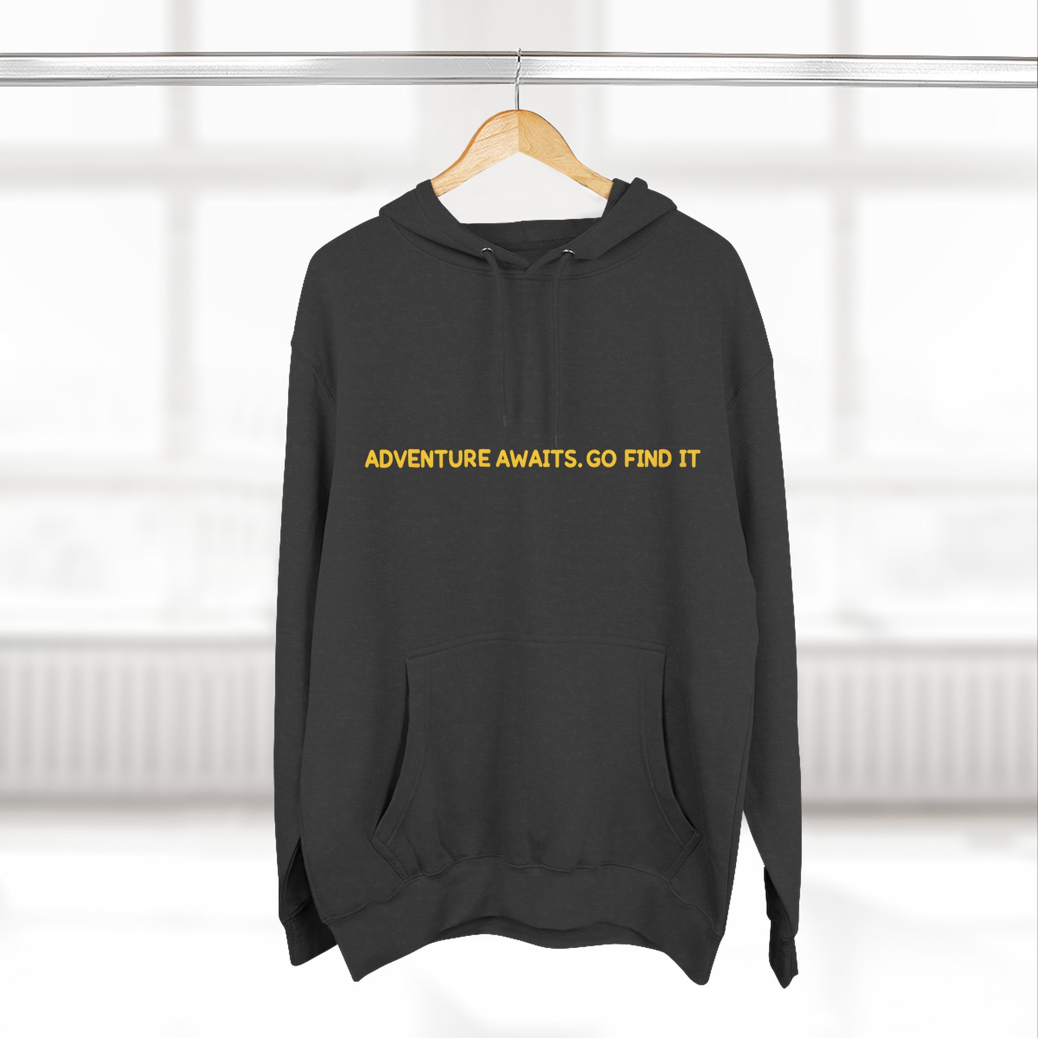 Three-Panel Fleece Hoodie - "Adventure Awaits-Go Find It" Design Sitcom-Line