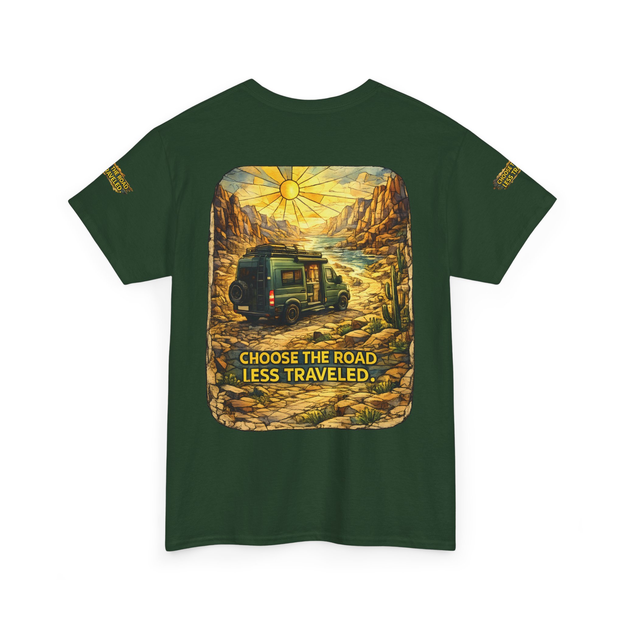 Unisex Heavy Cotton Tee — "Choose The Road Less Traveled" Design Cubic-Line