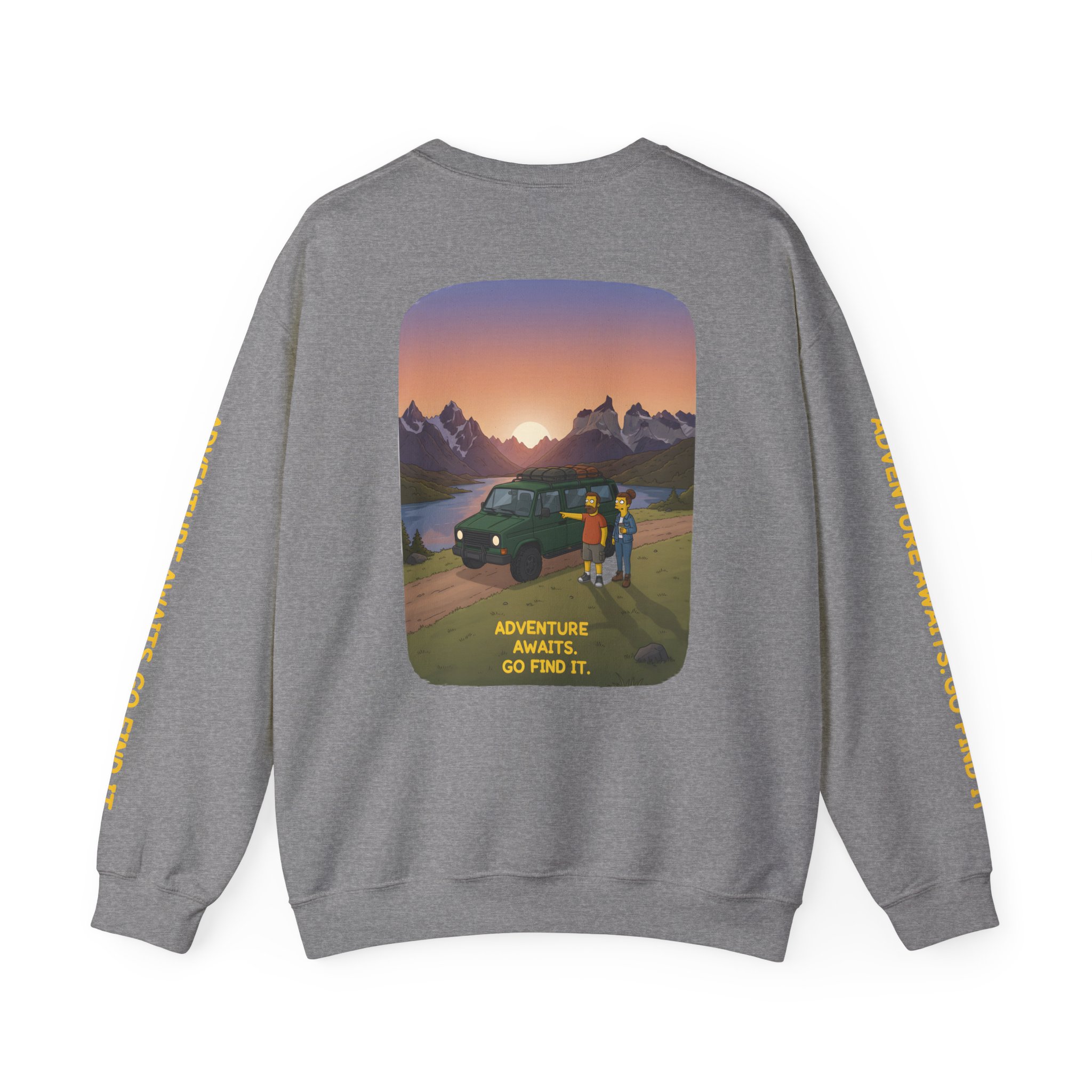 Unisex Heavy Blend™ Crewneck Sweatshirt — "Adventure Awaits-Go Find It" Design Sitcom-Line