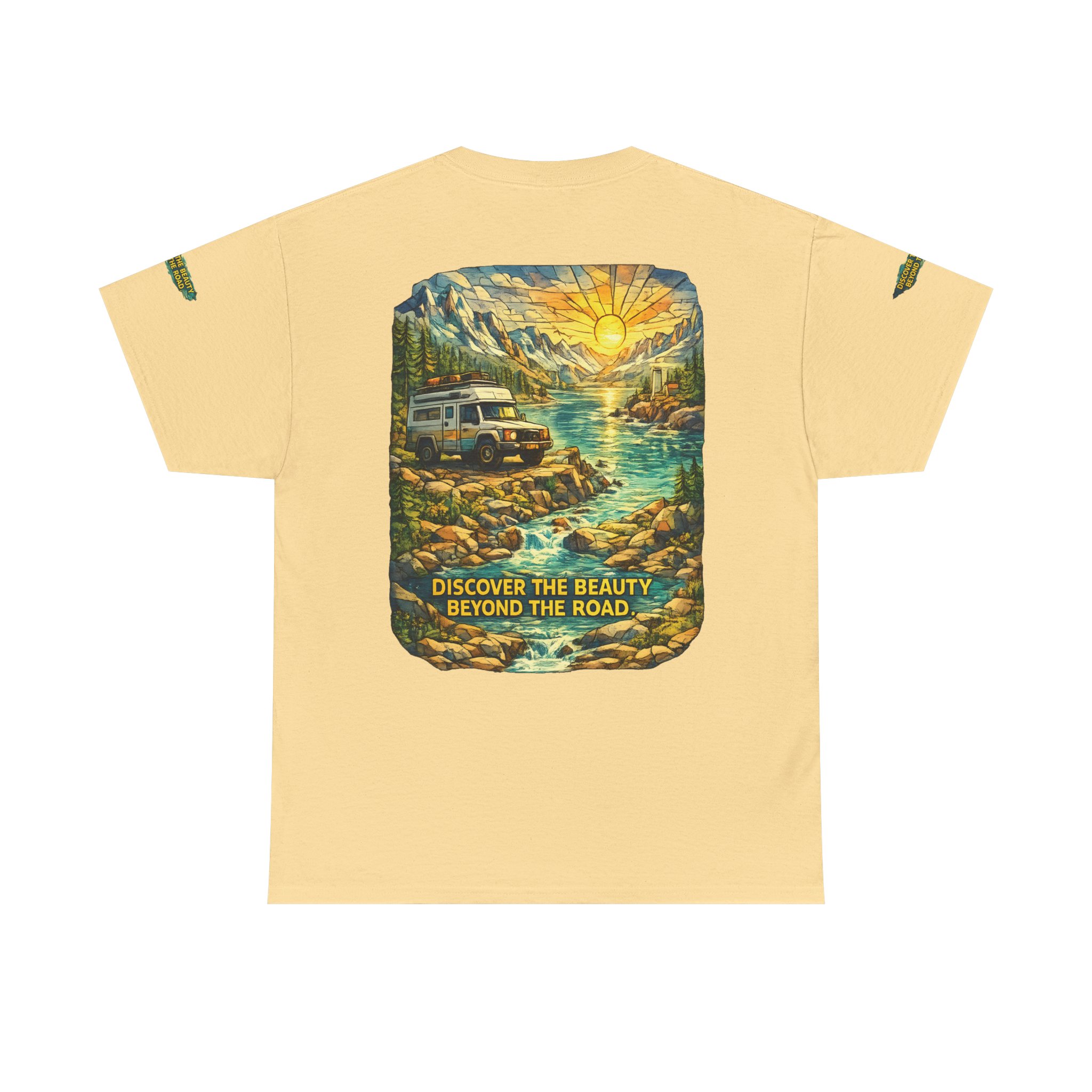 Unisex Heavy Cotton Tee — "Discover The Bieuty Beyond The Road" Design Cubic-Line