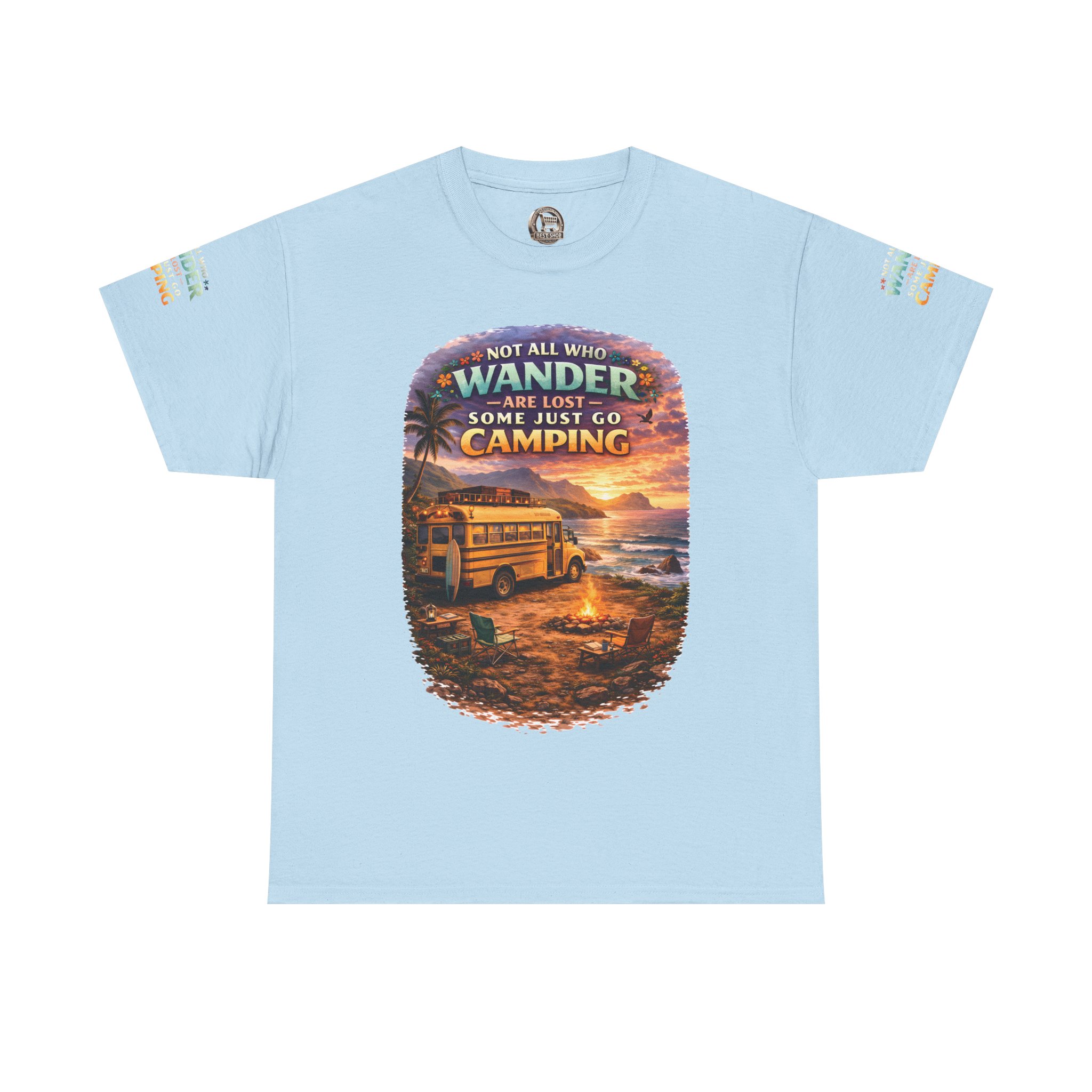 Unisex Heavy Cotton Tee — "Not All Who Wander Are Lost" Design Scenic-Line