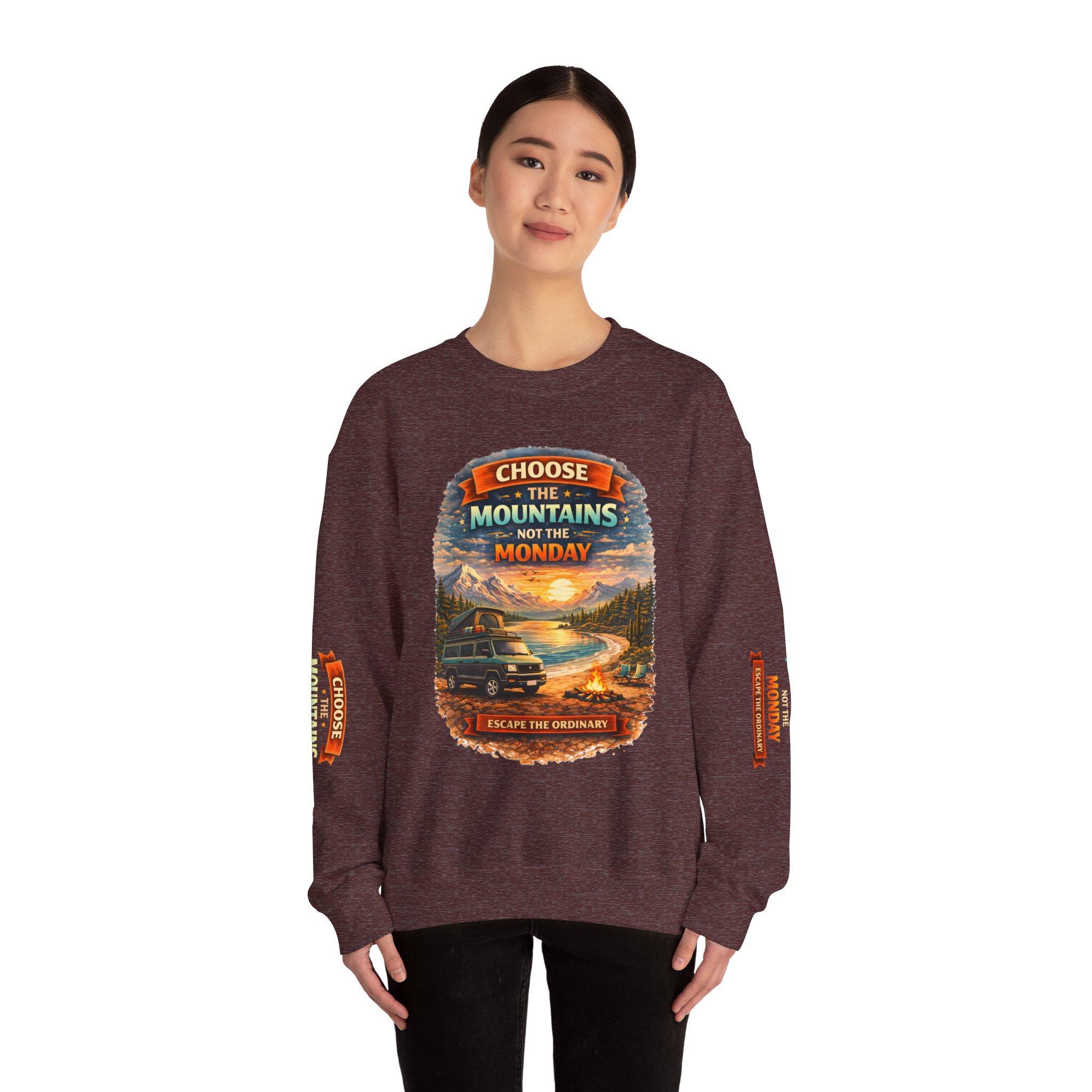 Unisex Heavy Blend™ Crewneck Sweatshirt — "Choose The Mountens" Design Scenic-Line
