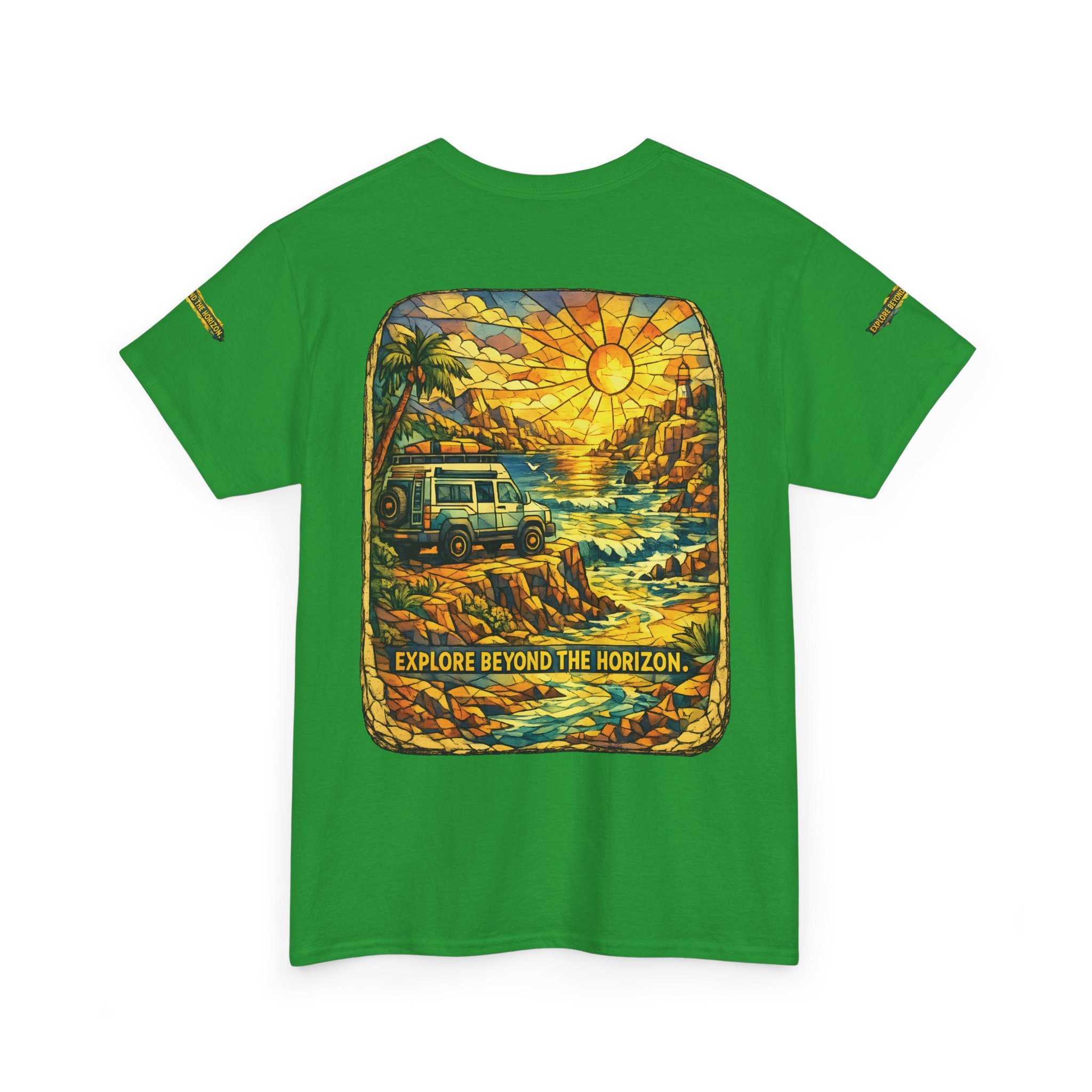Unisex Heavy Cotton Tee — "Explore Beyond The Horizon" Design Cubic-Line