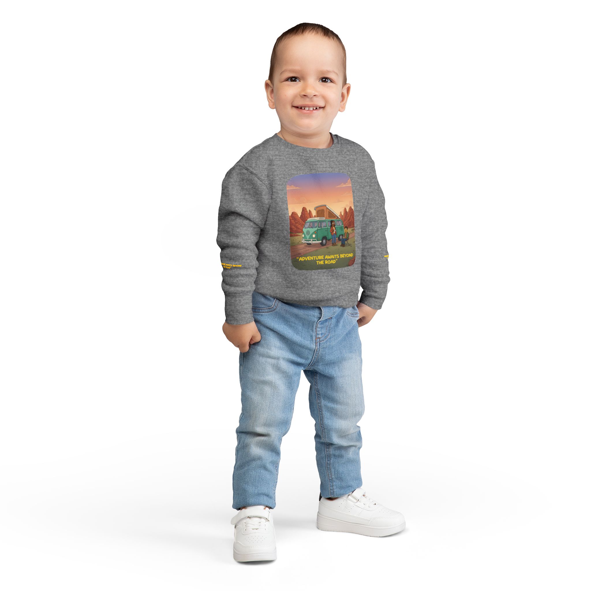 16999376776881718355_2048-1.jpeg Toddler Sweatshirt - "Adventure Awaits Beyond The Road" (Design Sitcom-Line)