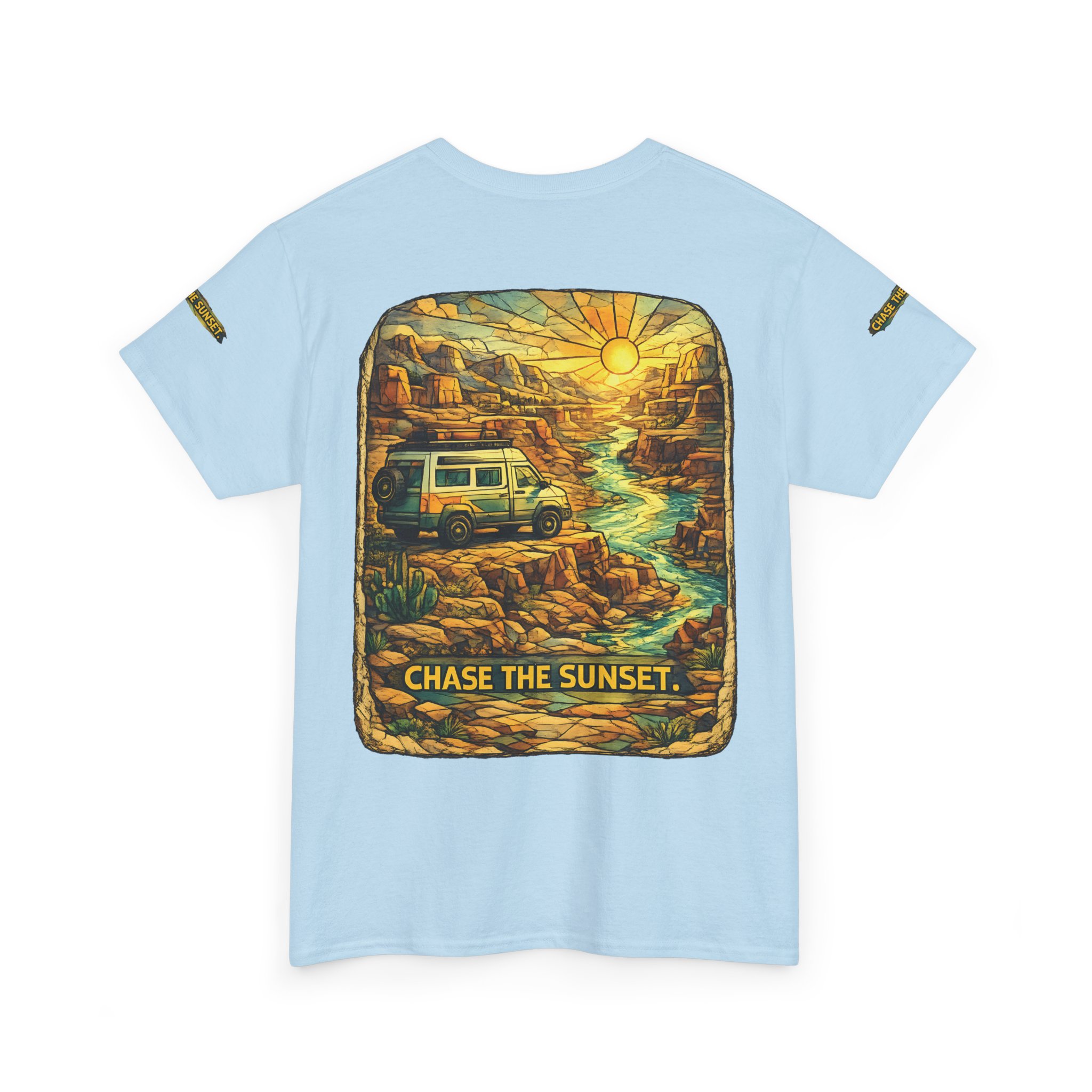 17002159239057099394_2048.jpeg Unisex Heavy Cotton Tee — "Chase The Sunset" Design Cubic-Line