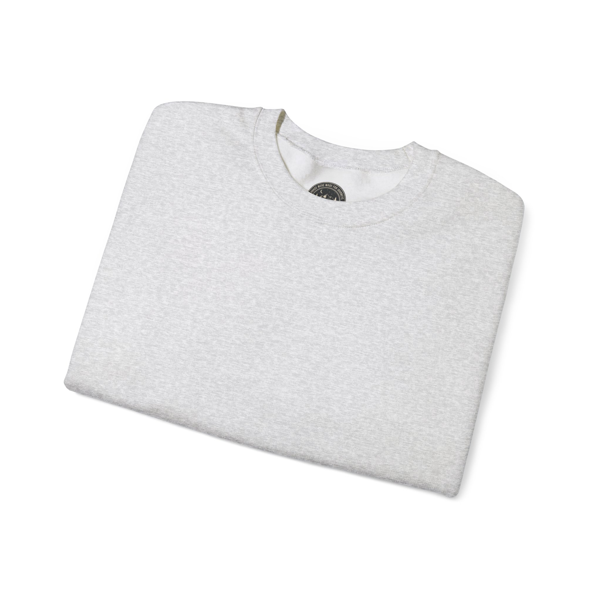 Crewneck Sweatshirt — "ROAD WHERE MADE FOR JOURNEYS-NOT DESTINATIONS" (Only Back printed) Vintage Camper Van Outdoor Graphic