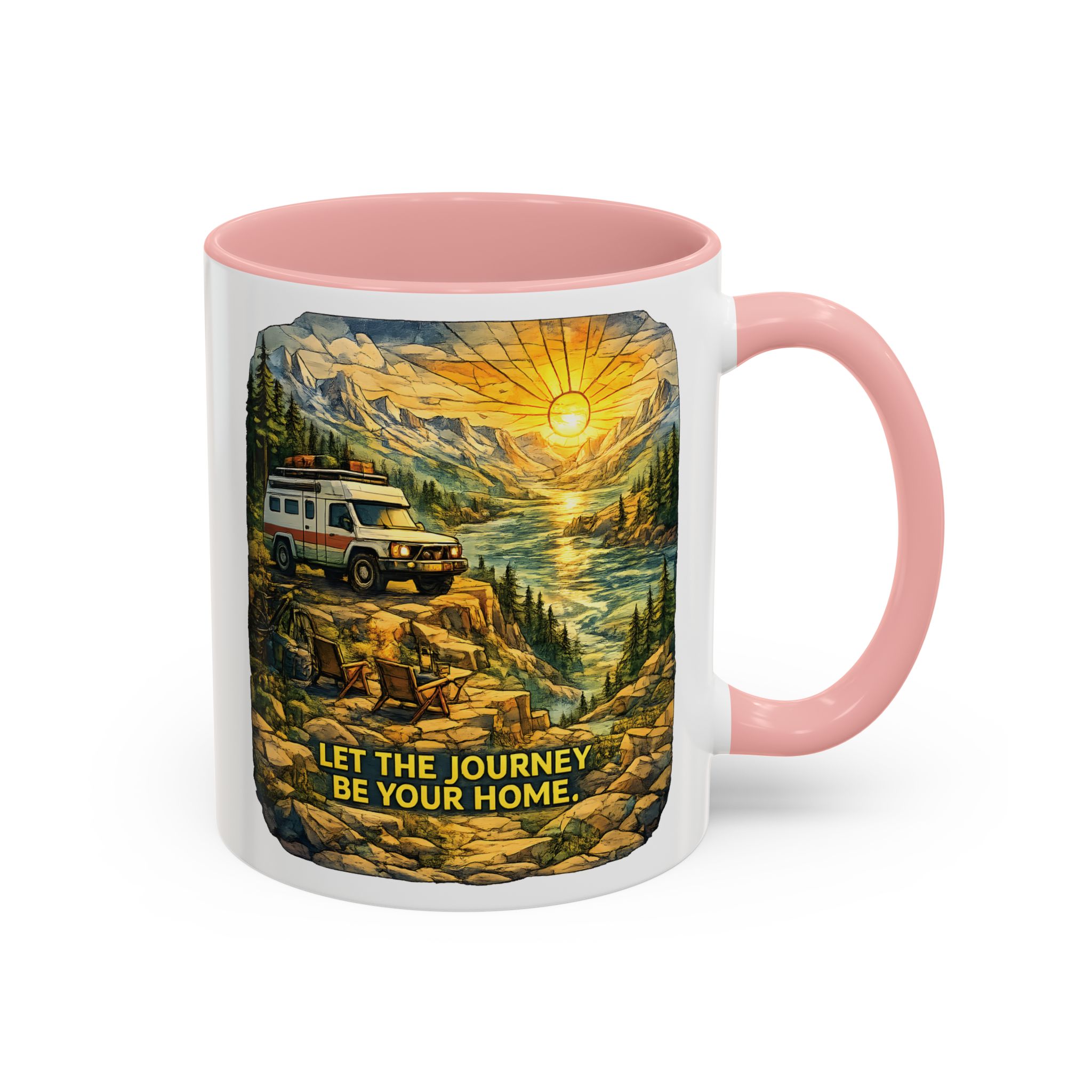 Accent Coffee Mug (11, 15oz) — "Let The Journey Be Your Home" Design Cubic-Line