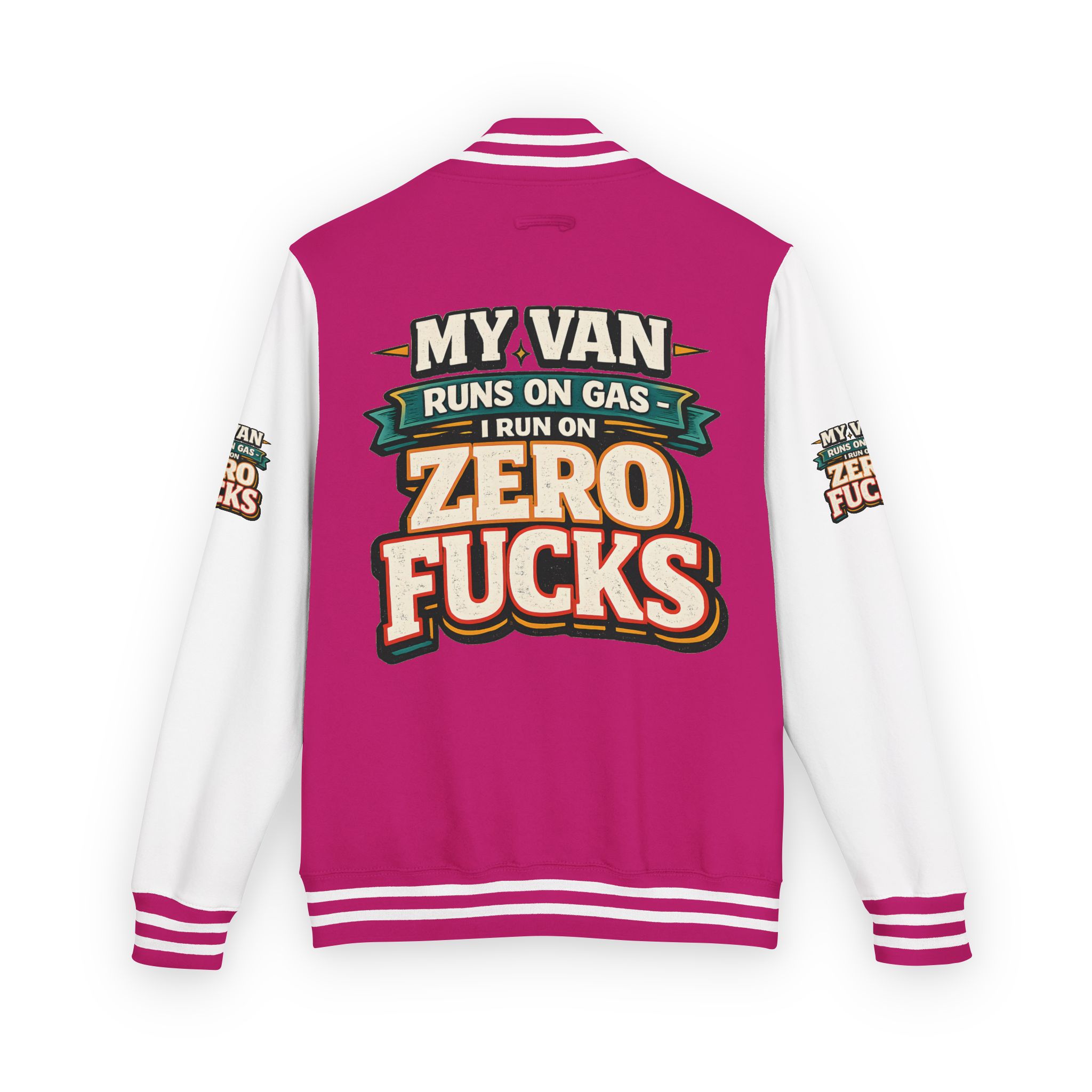 Unisex Heavyweight Letterman Jacket — "My Van Runs On Gas" Design F**K-Line