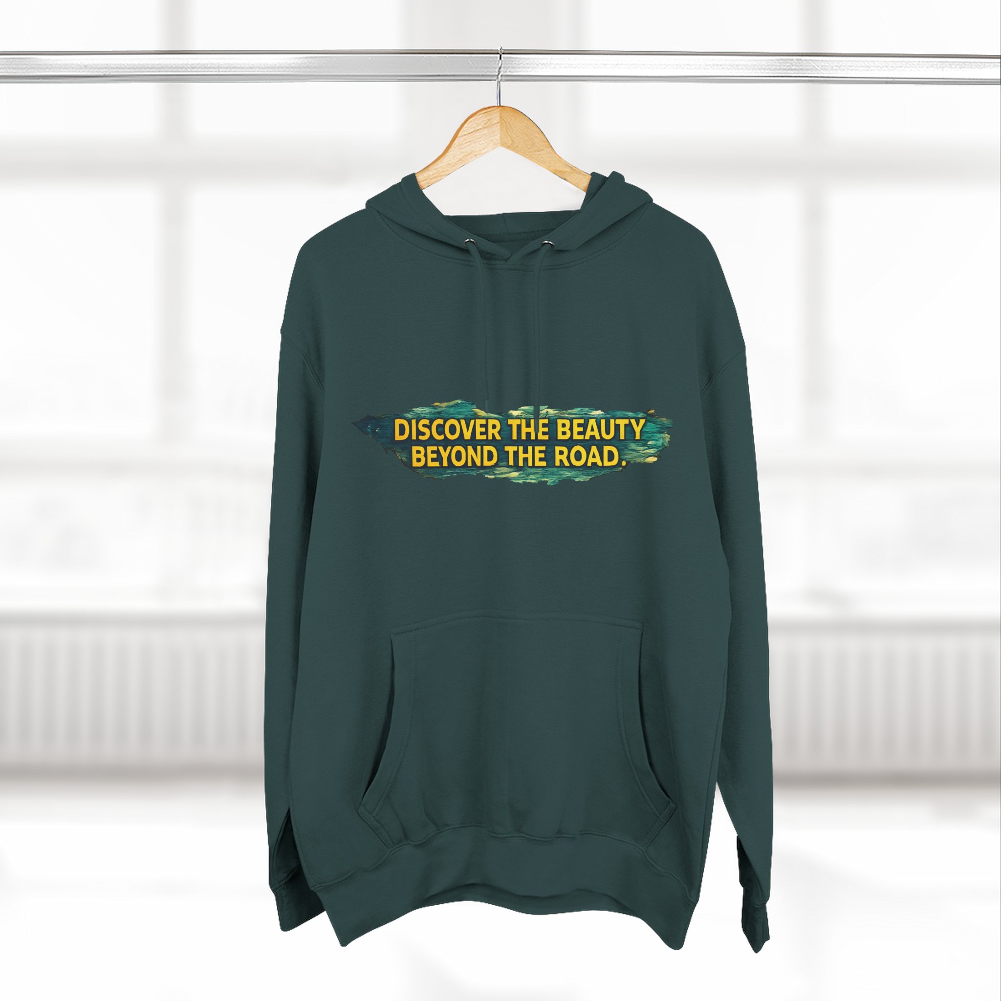 Three-Panel Fleece Hoodie - "Discover The Bieuty Beyond The Road" Design Cubic-Line