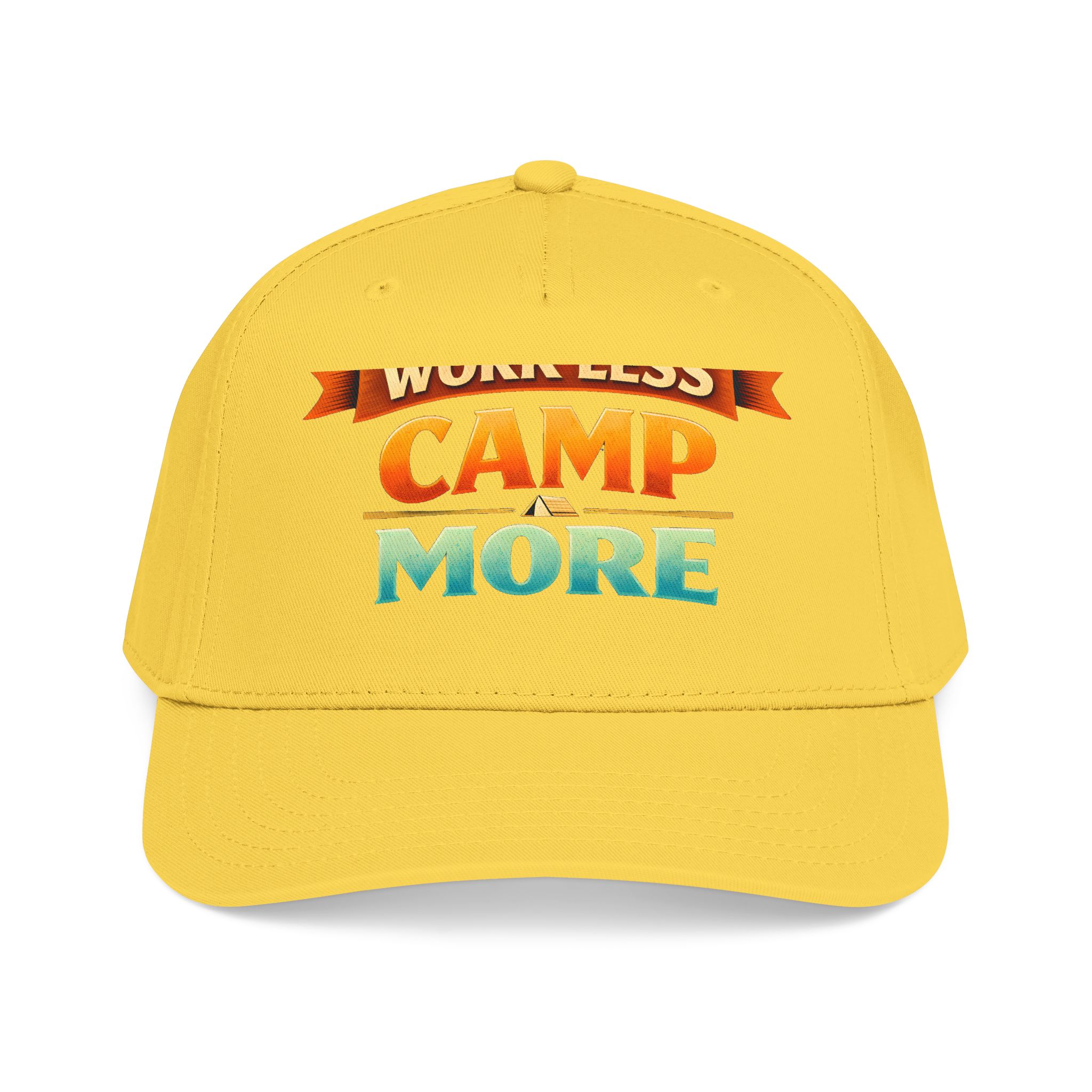Baseball Cap - "Work Less-Camp More" Design Scenic-Line