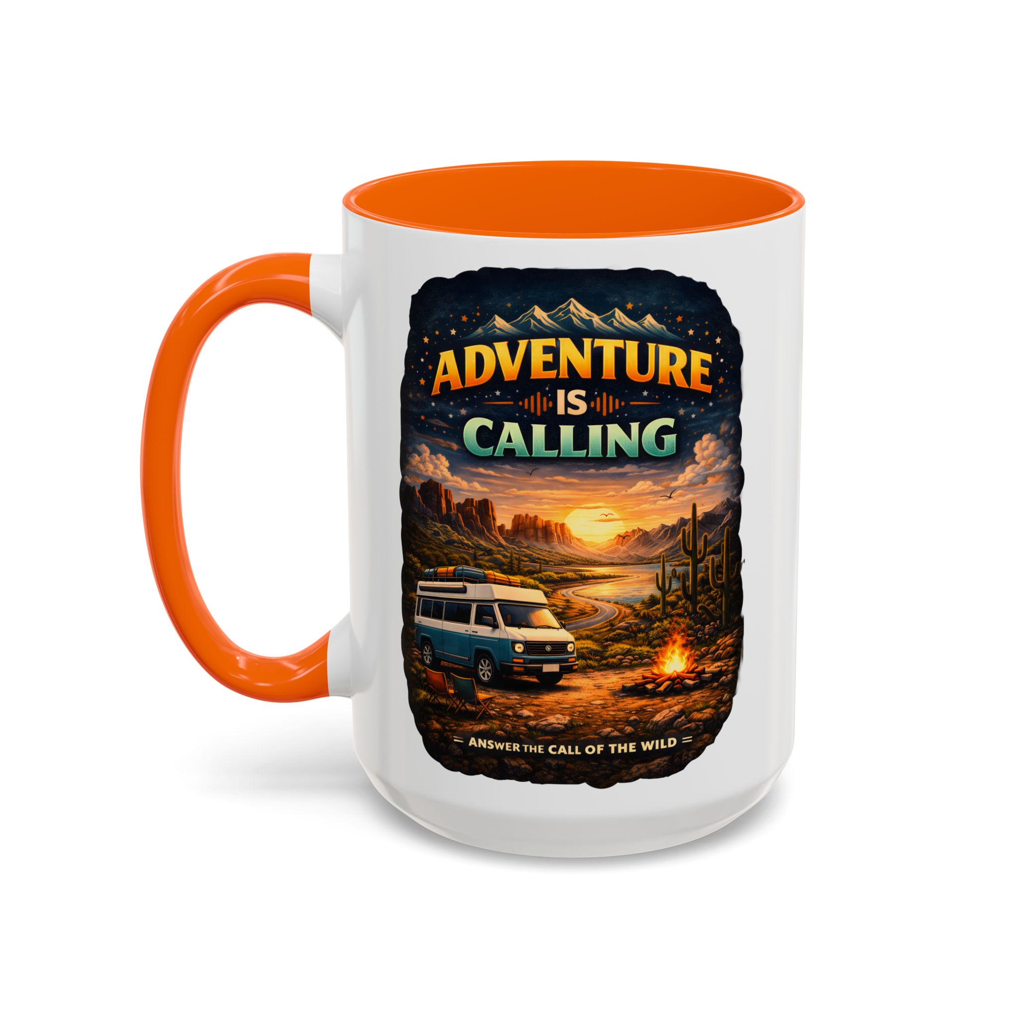 Accent Coffee Mug (11, 15oz) — "Adventure Is Calling" Design Scenic-Line