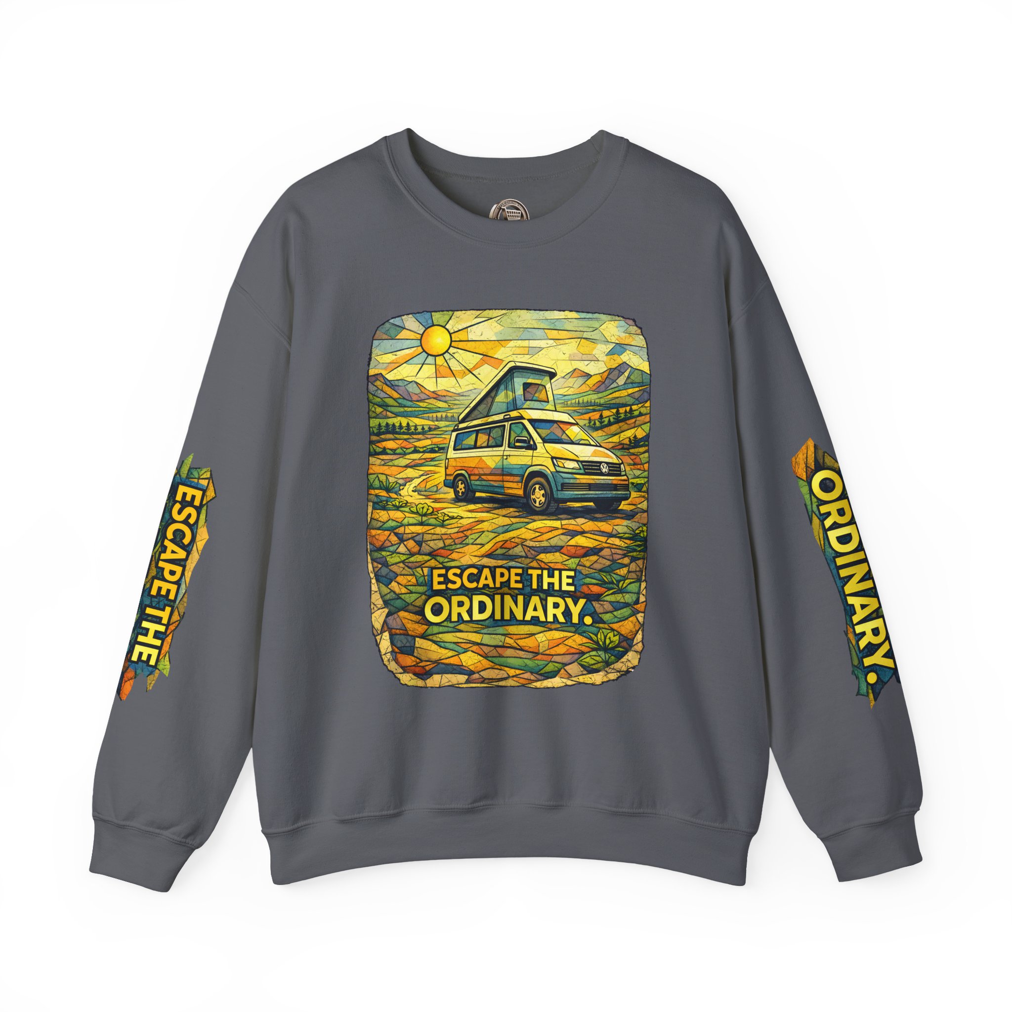 Unisex Heavy Blend™ Crewneck Sweatshirt — "Escape The Ordinary" Design Cubic-Line