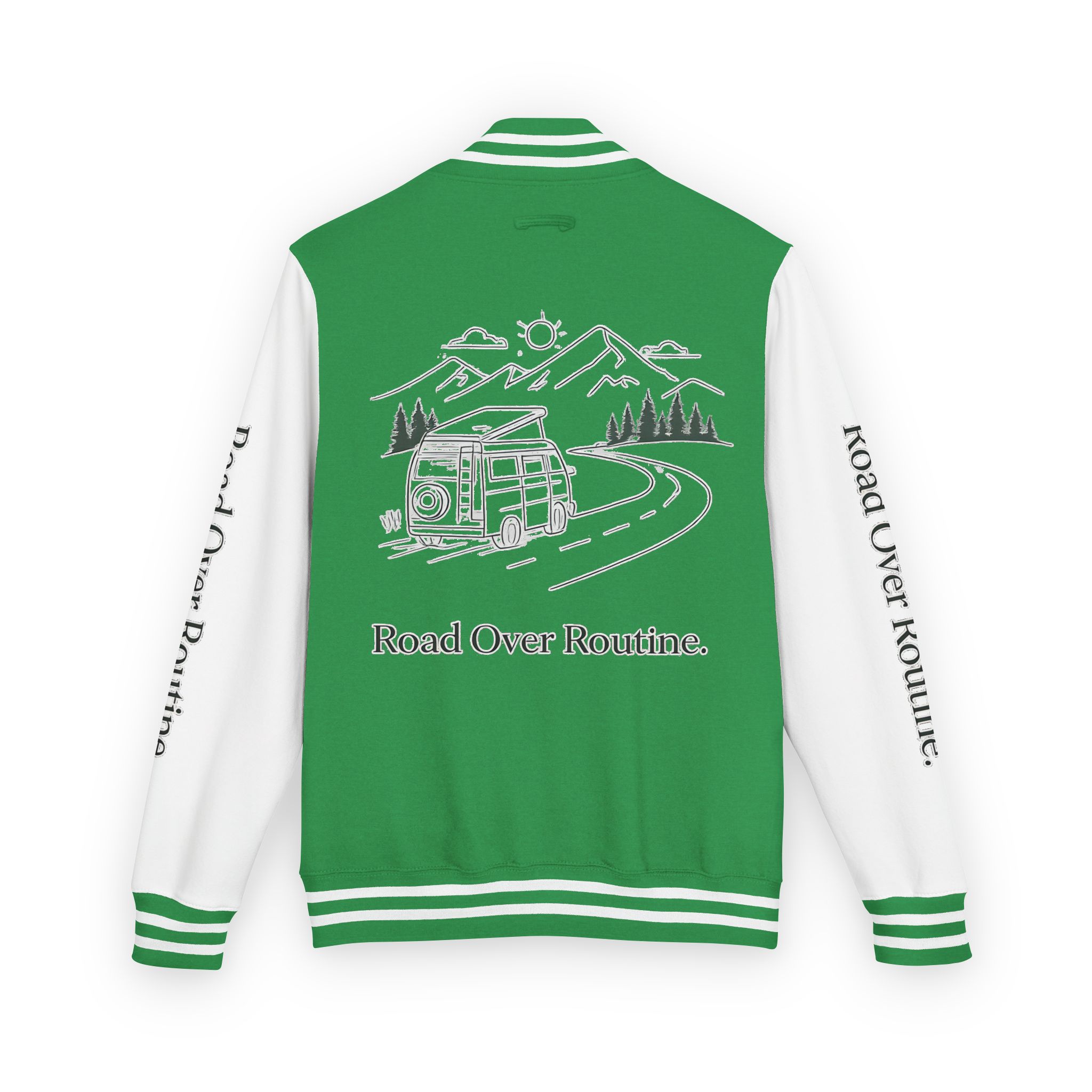 17021106961239578169_2048-1.jpeg Unisex Heavyweight Letterman Jacket — "Road Over Routine" Travel Varsity Coat