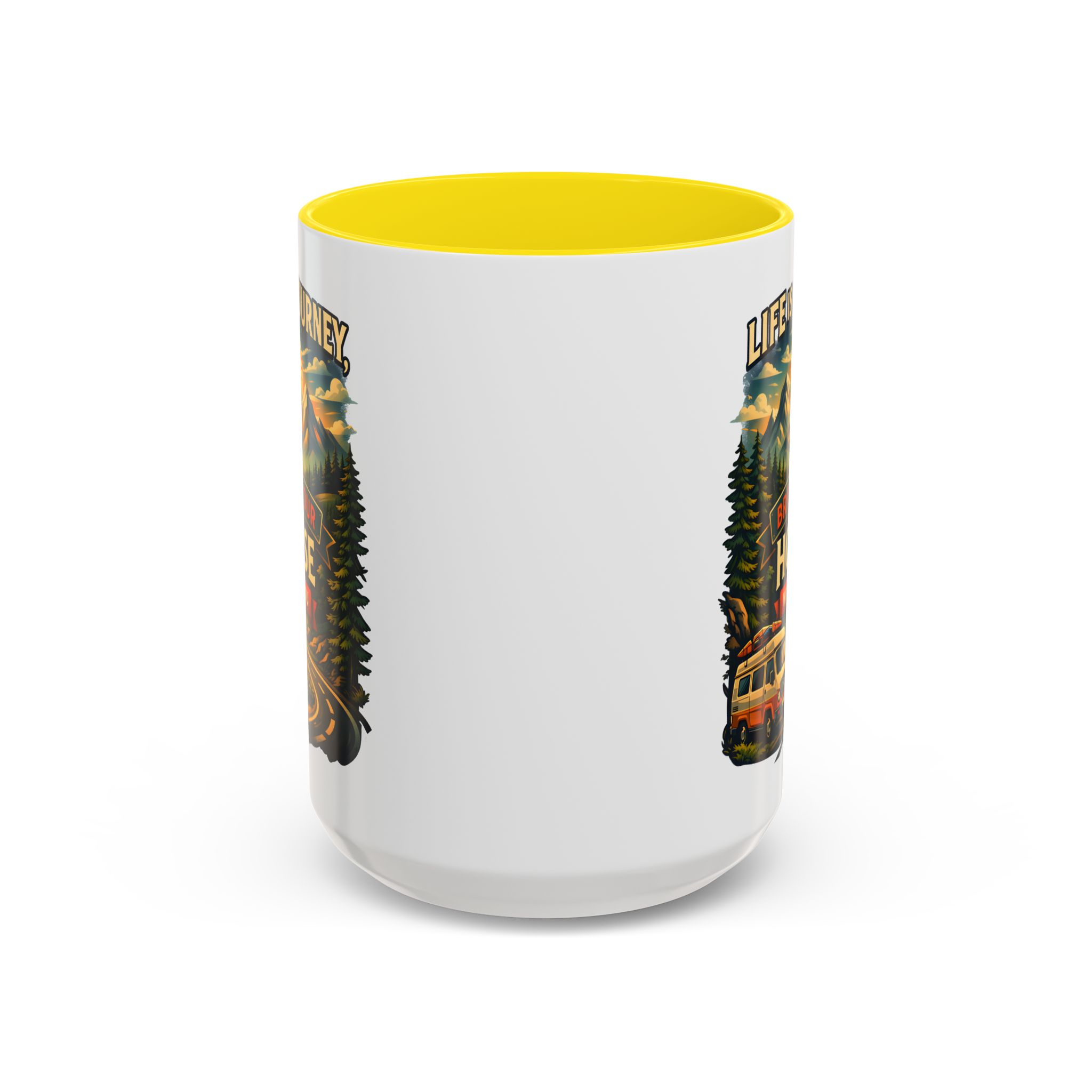 Accent Coffee Mug (11, 15oz) — "Live Is A Journey-Bring Your House With You" Design Scenic-Line
