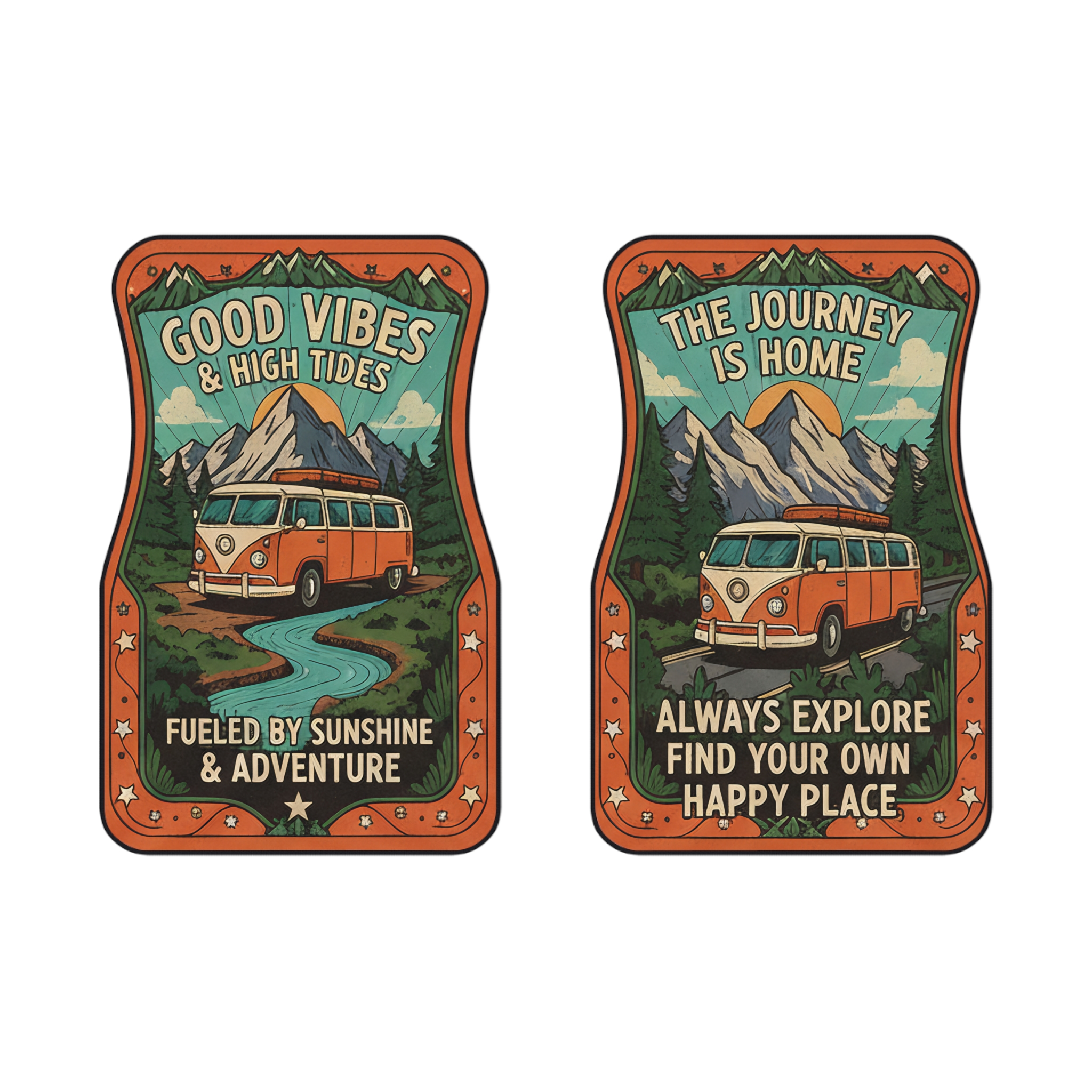 17024393505748491565_2048-1.jpeg Car Mats (Set of 2 Front) — "Good Vibes & High Tides-Retro Adventure Van " Front Seat Floor Mats