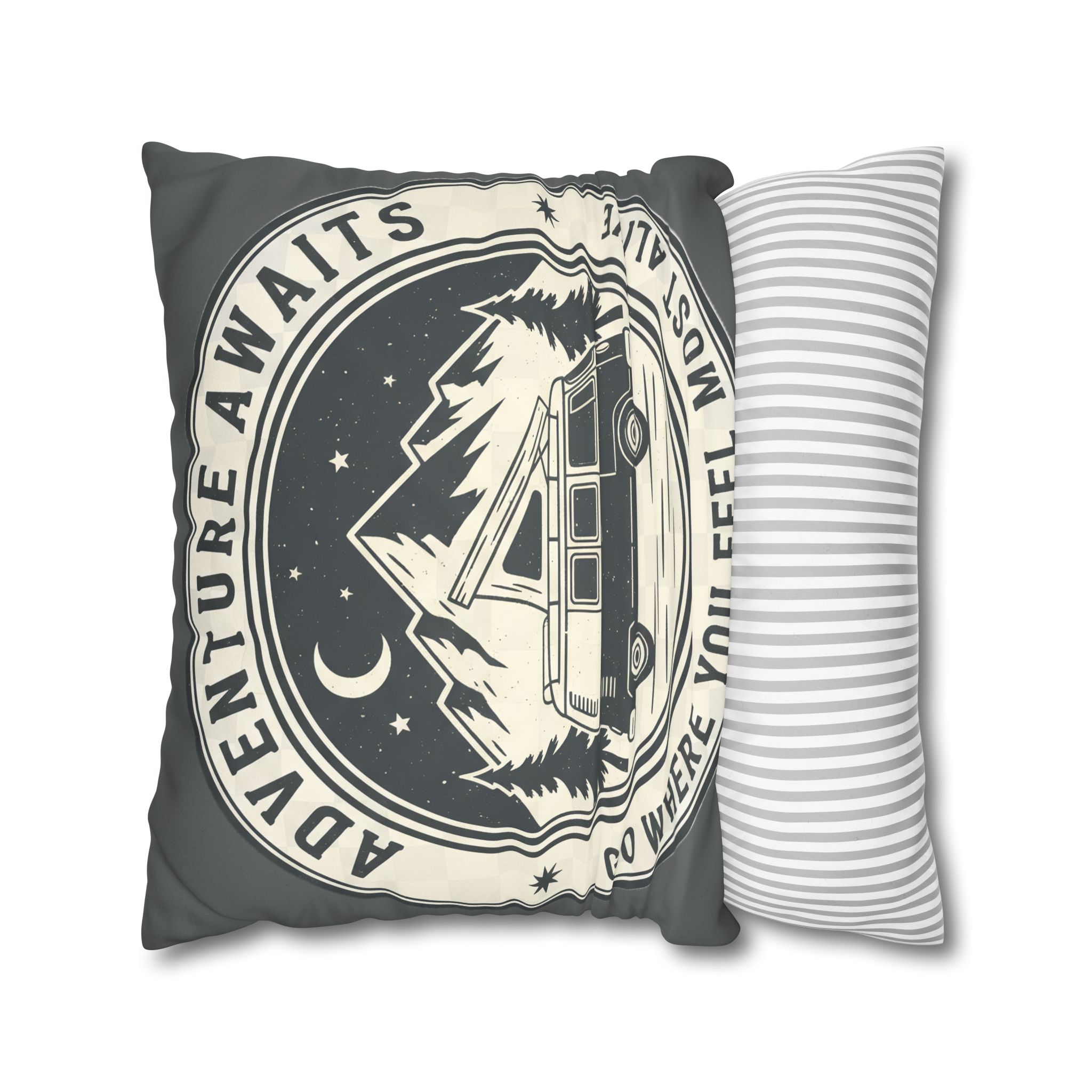 Pillowcase — "Adventure Awaits-Go Where You Feel Most Alive" Faux Suede Travel Throw Pillow Cover