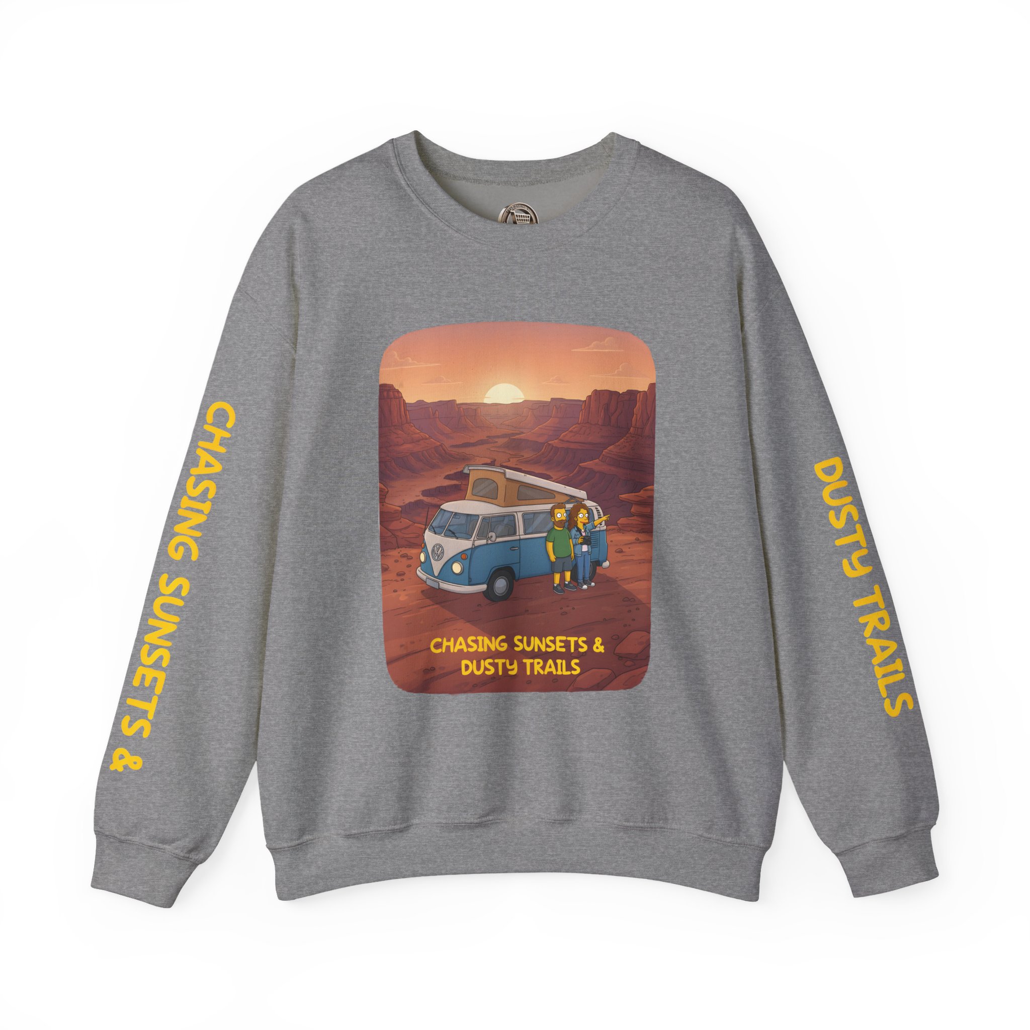 Unisex Heavy Blend™ Crewneck Sweatshirt — "Chasing Sunsets And Dusty Trails" Design Sitcom-Line