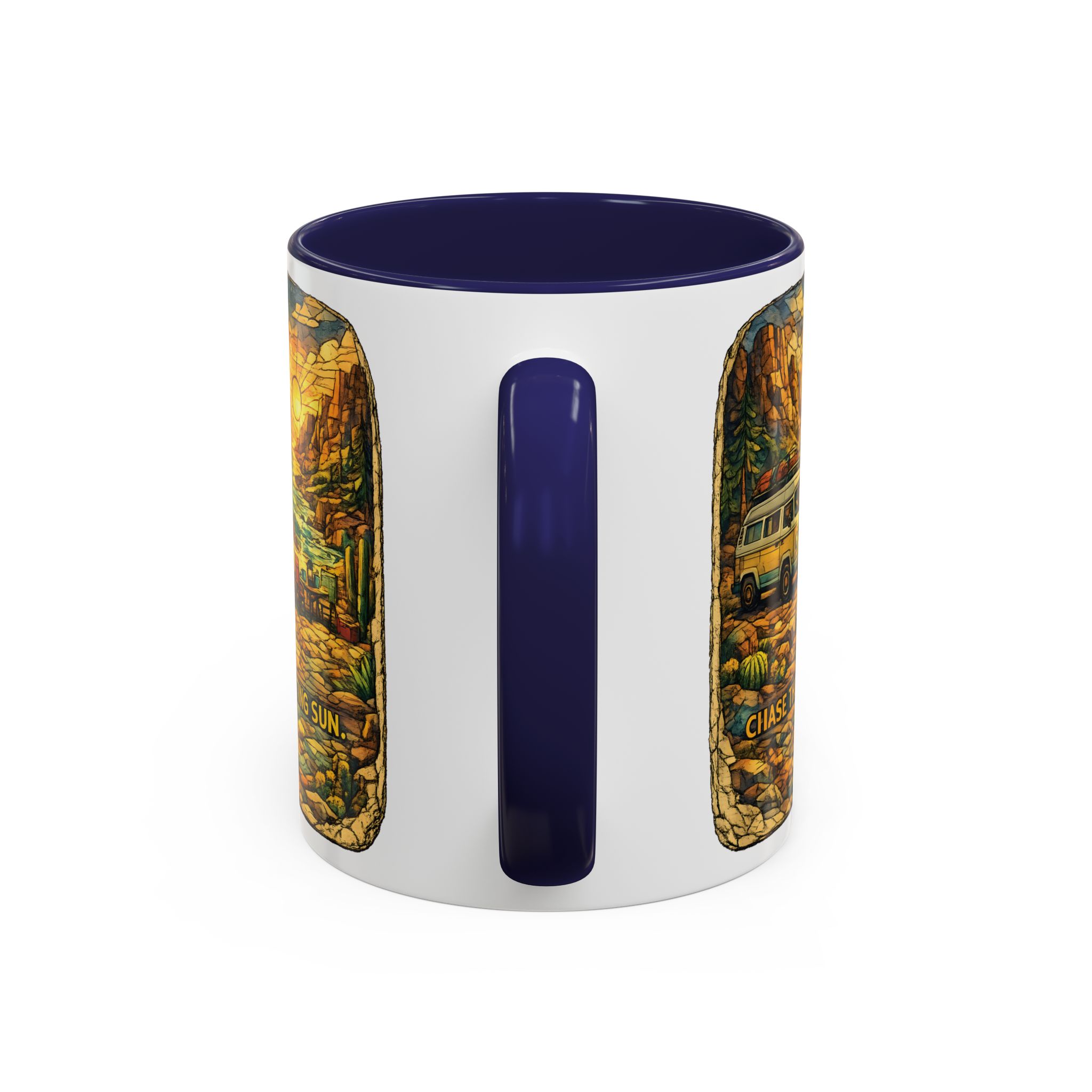 17037540859645138551_2048.jpeg Accent Coffee Mug (11, 15oz) — "Chase The Settings Sun" Design Cubic-Line