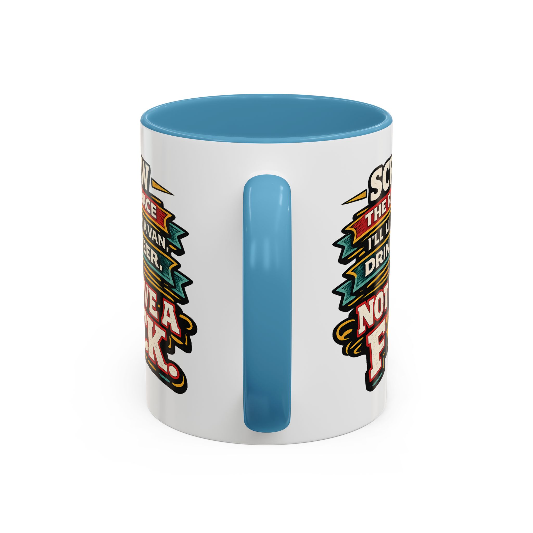 Accent Coffee Mug (11, 15oz) — "Screw The Rat Race" Design F**K-Line