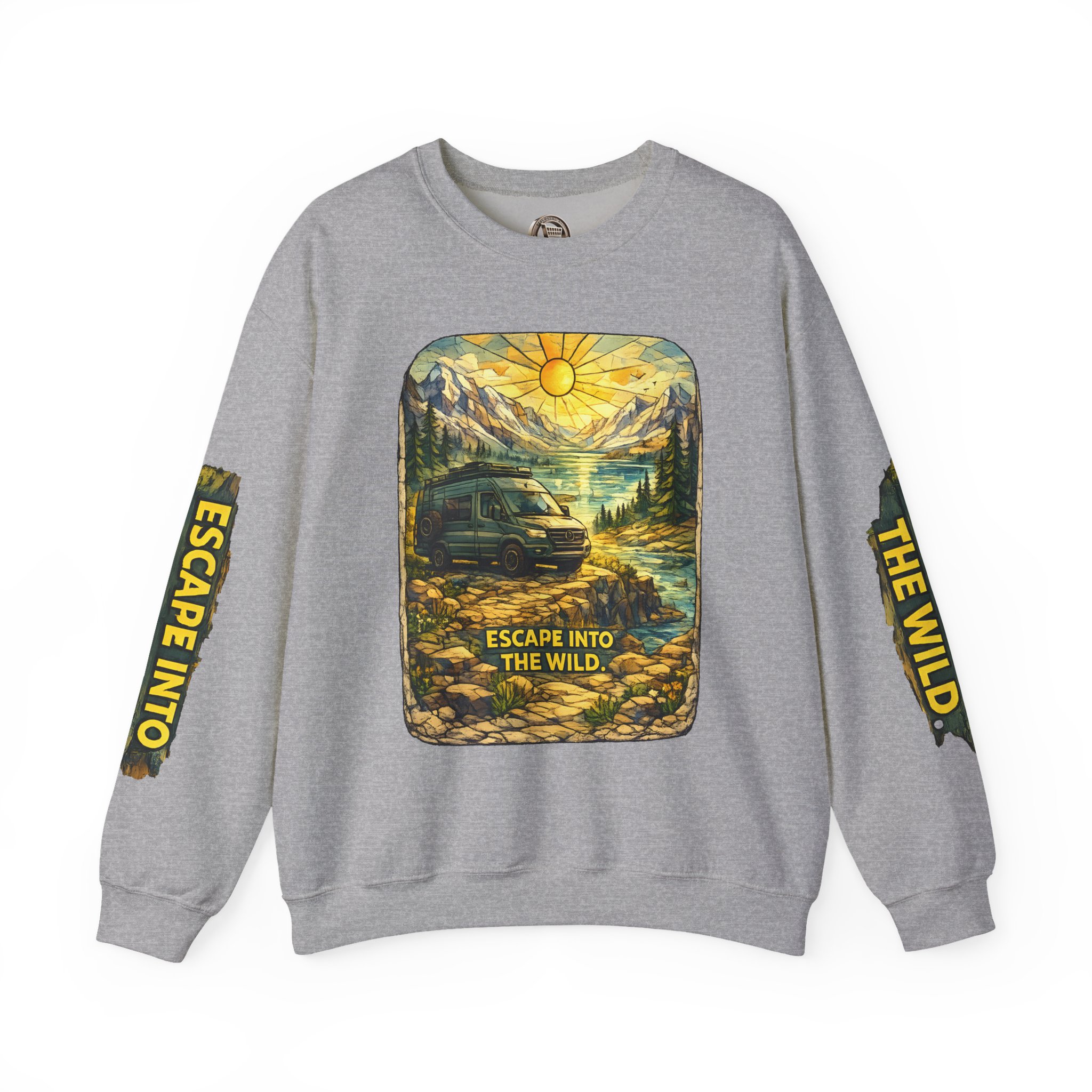 Unisex Heavy Blend™ Crewneck Sweatshirt — "Escape Into The Wild" Design Cubic-Line