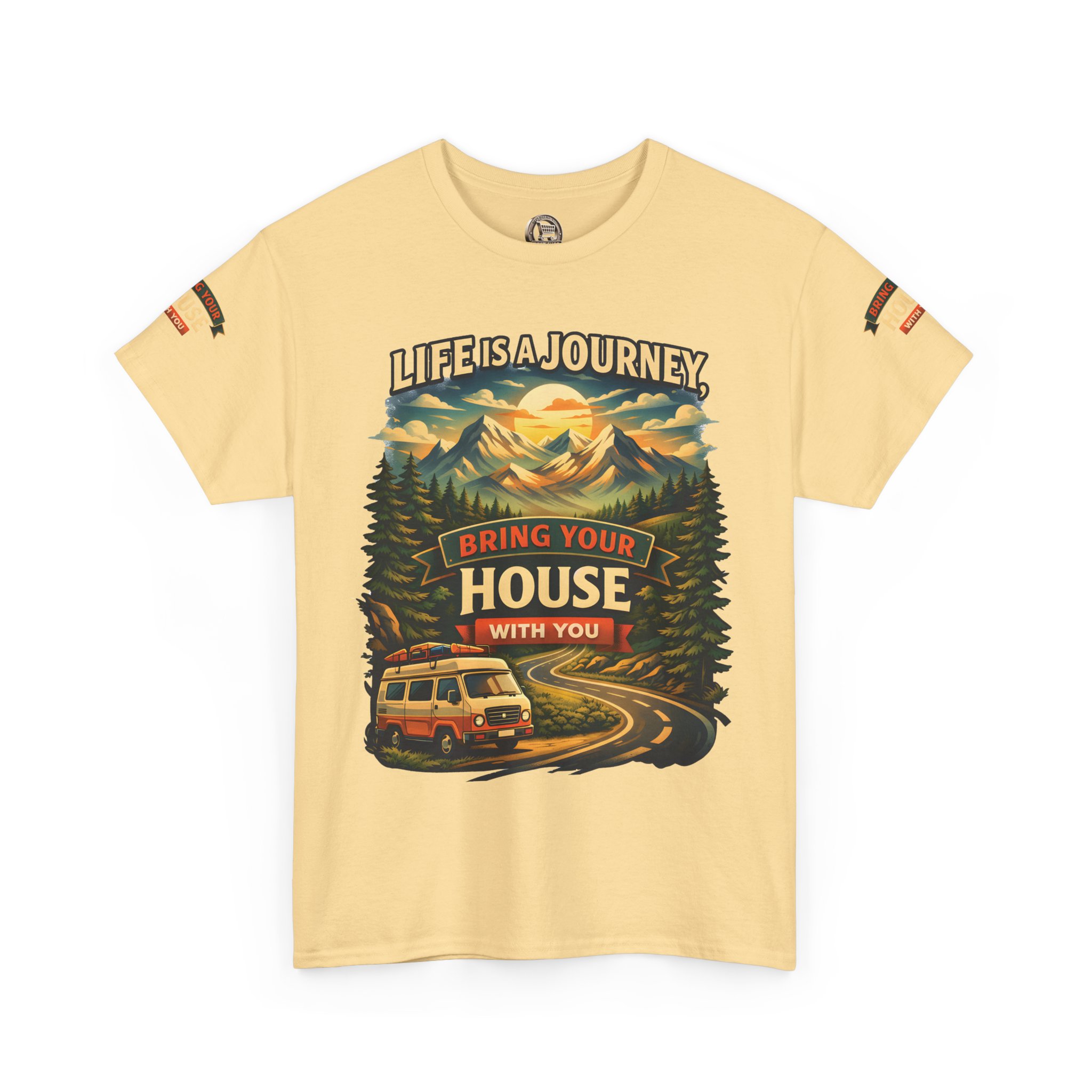 17040825197260482380_2048.jpeg Unisex Heavy Cotton Tee — "Live Is A Journey-Bring Your House With You" Design Scenic-Line