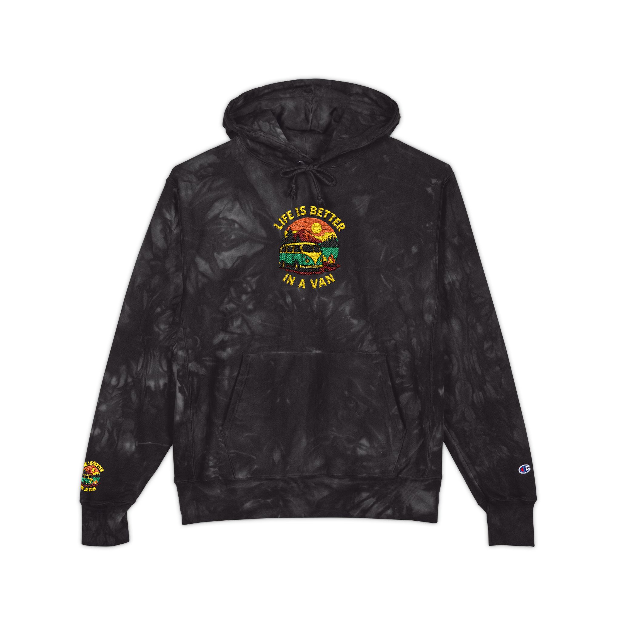Unisex Tie-Dye Embroidered Hoodie — 'Life Is Better With A Van' Graphic