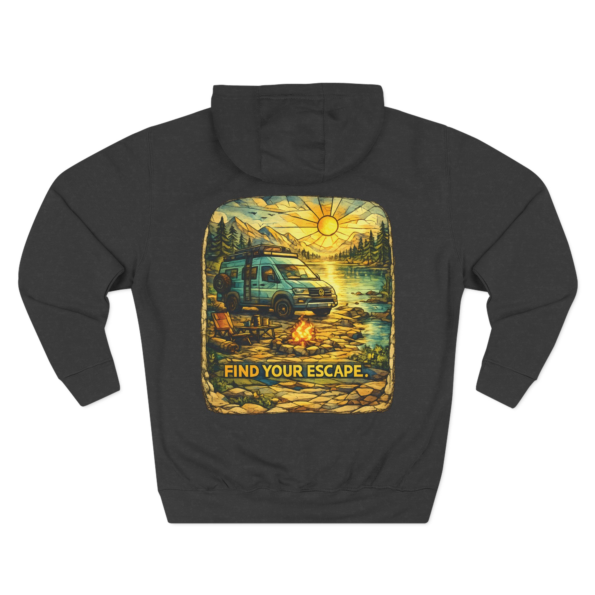 Three-Panel Fleece Hoodie - "Find Your Escape" Design Cubic-Line