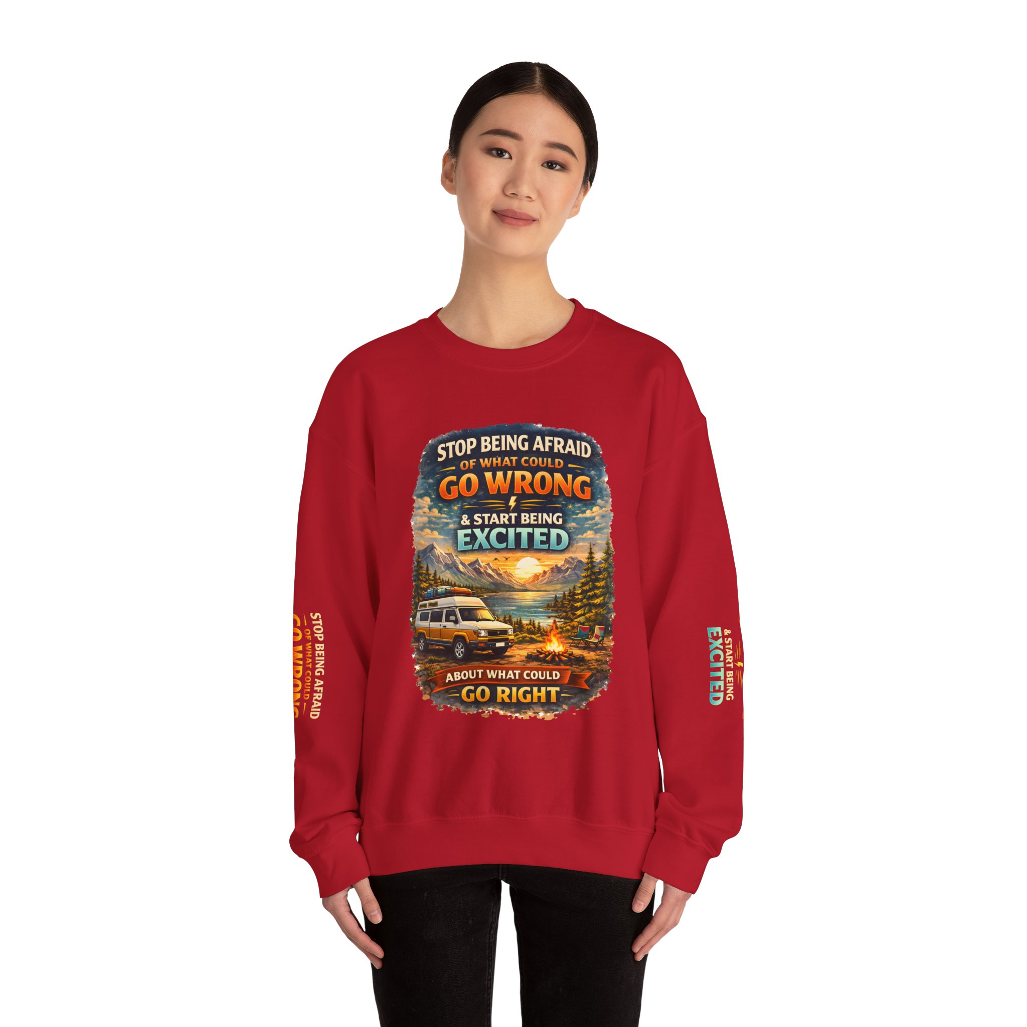 Unisex Heavy Blend™ Crewneck Sweatshirt — "Stop Being Afraid Of What Could Go Wrong" Design Scenic-Line