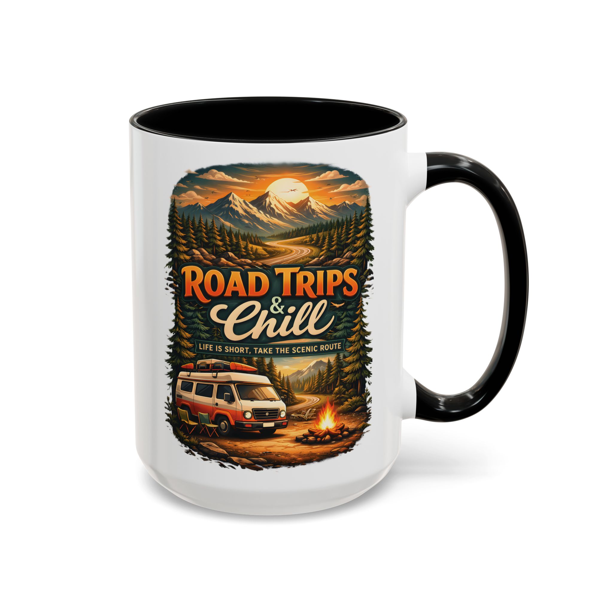 Accent Coffee Mug (11, 15oz) — "Road Trips & Chill" Design Scenic-Line