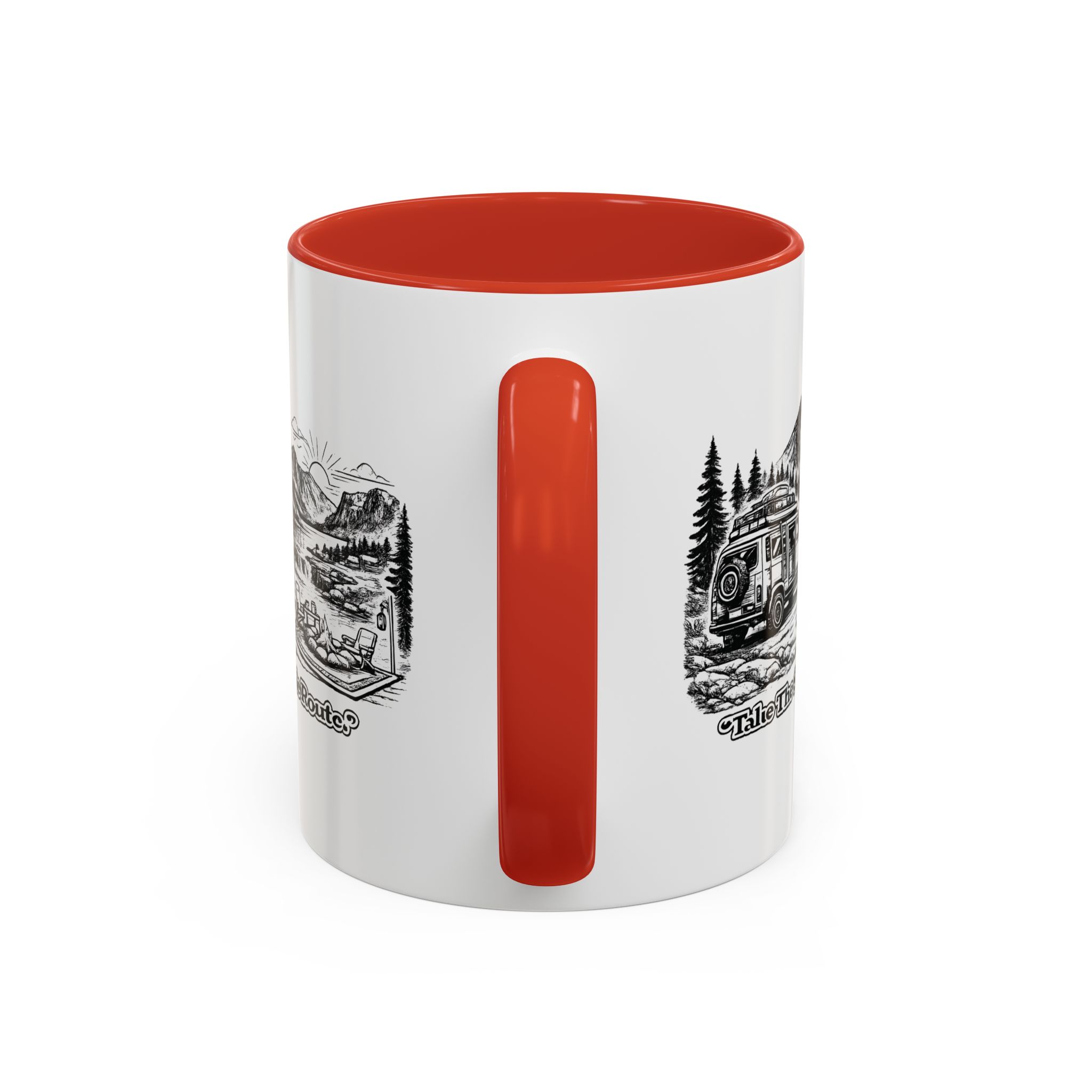 Accent Coffee Mug (11, 15oz) — "Take The Scenic Route" Design Minimal-Line