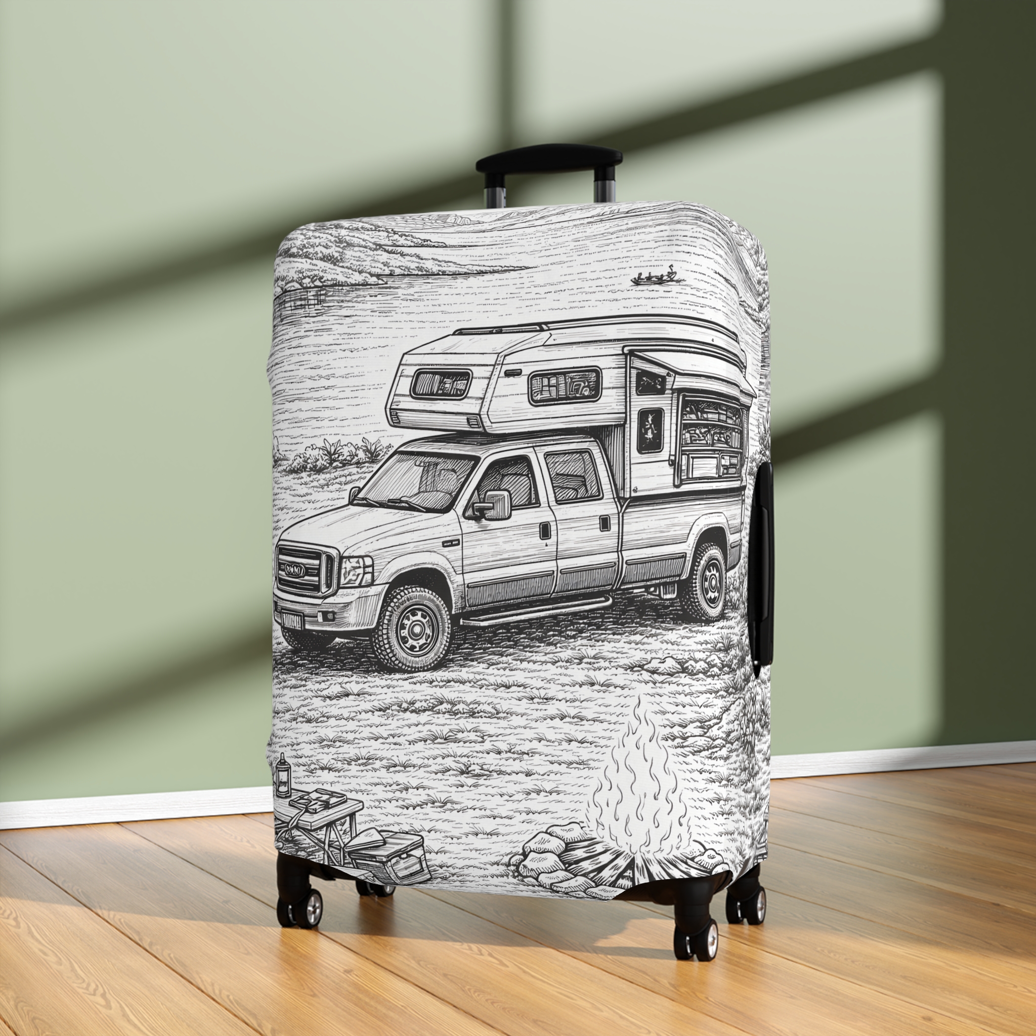 17066024992554810806_2048.jpeg Luggage Cover — Adventure Camper Sketch Travel Suitcase