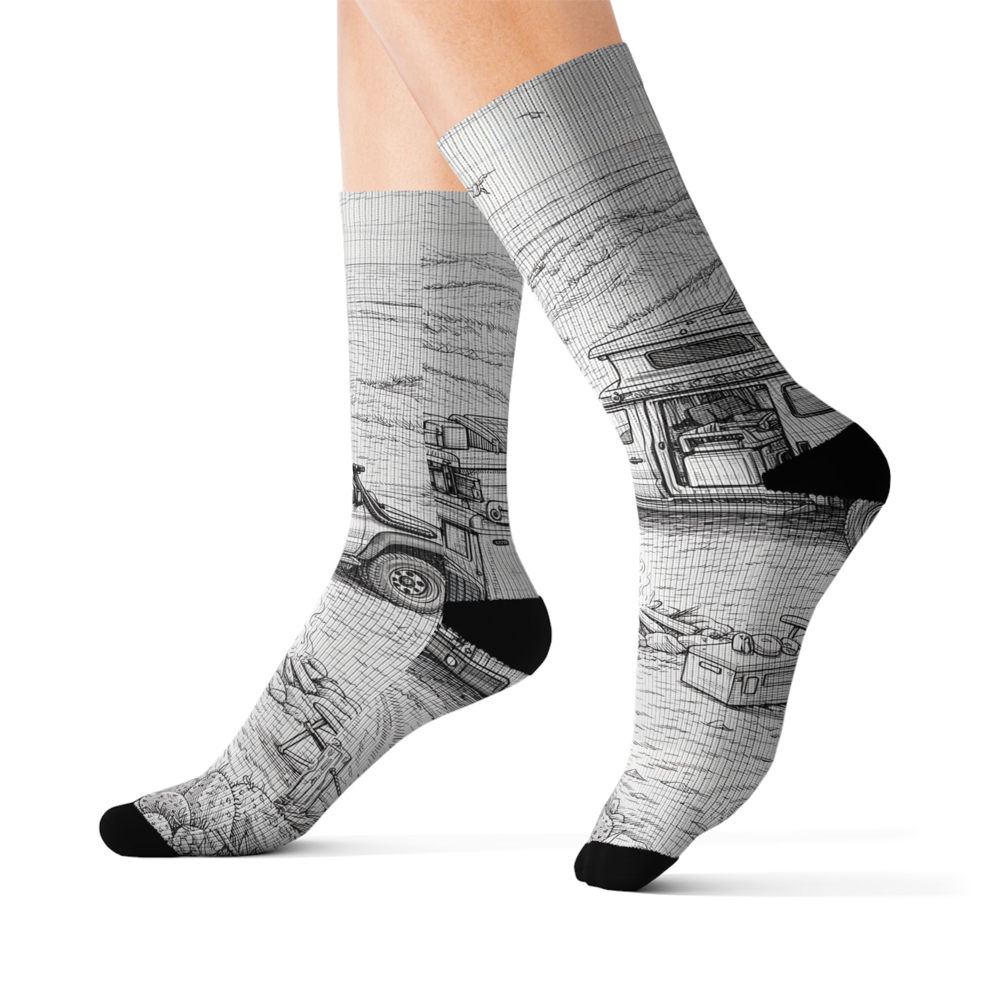 Sublimation Socks — Retro Camper Roadtrip Crew Socks