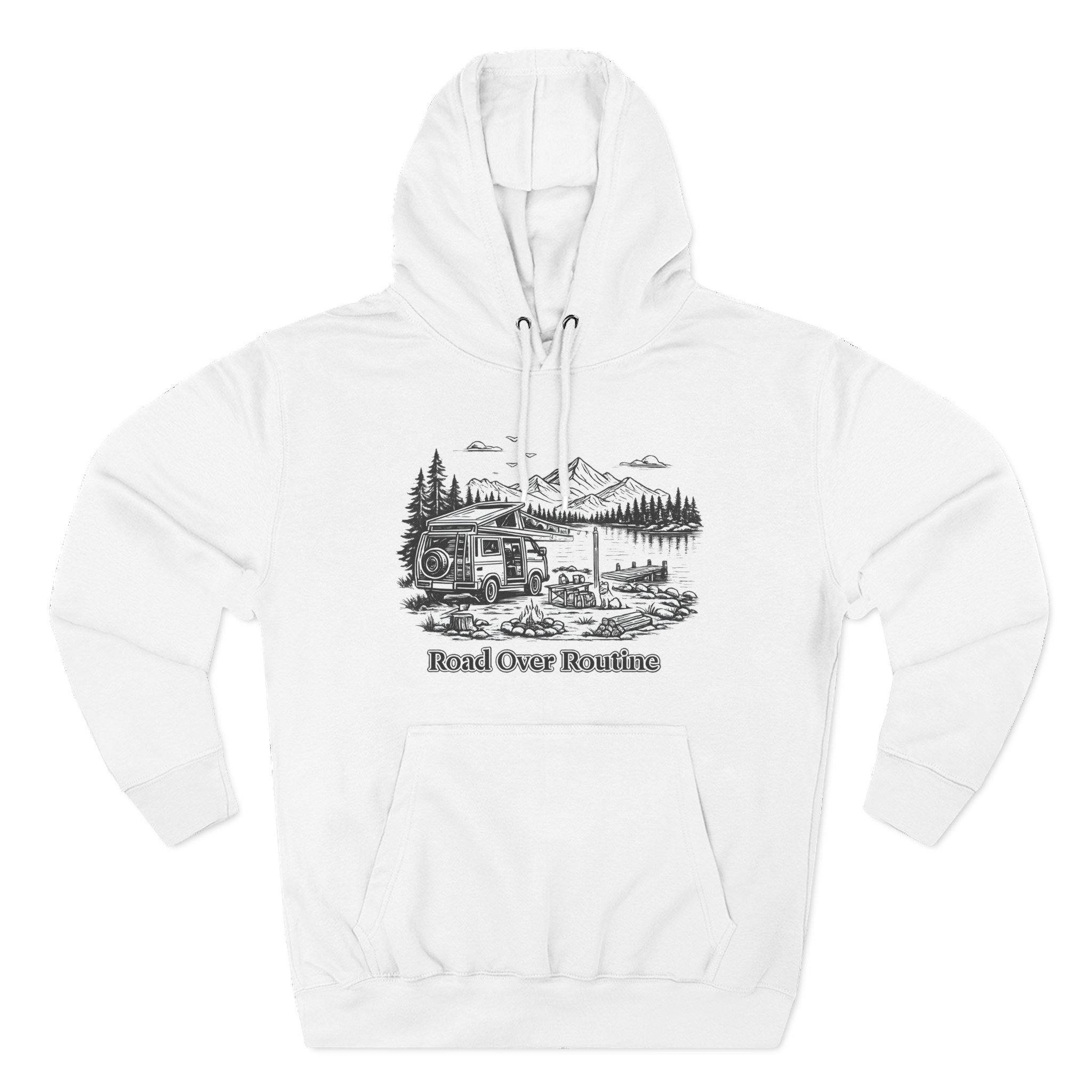 Three-Panel Fleece Hoodie - "Road Over Routine" Design Minimal-Line