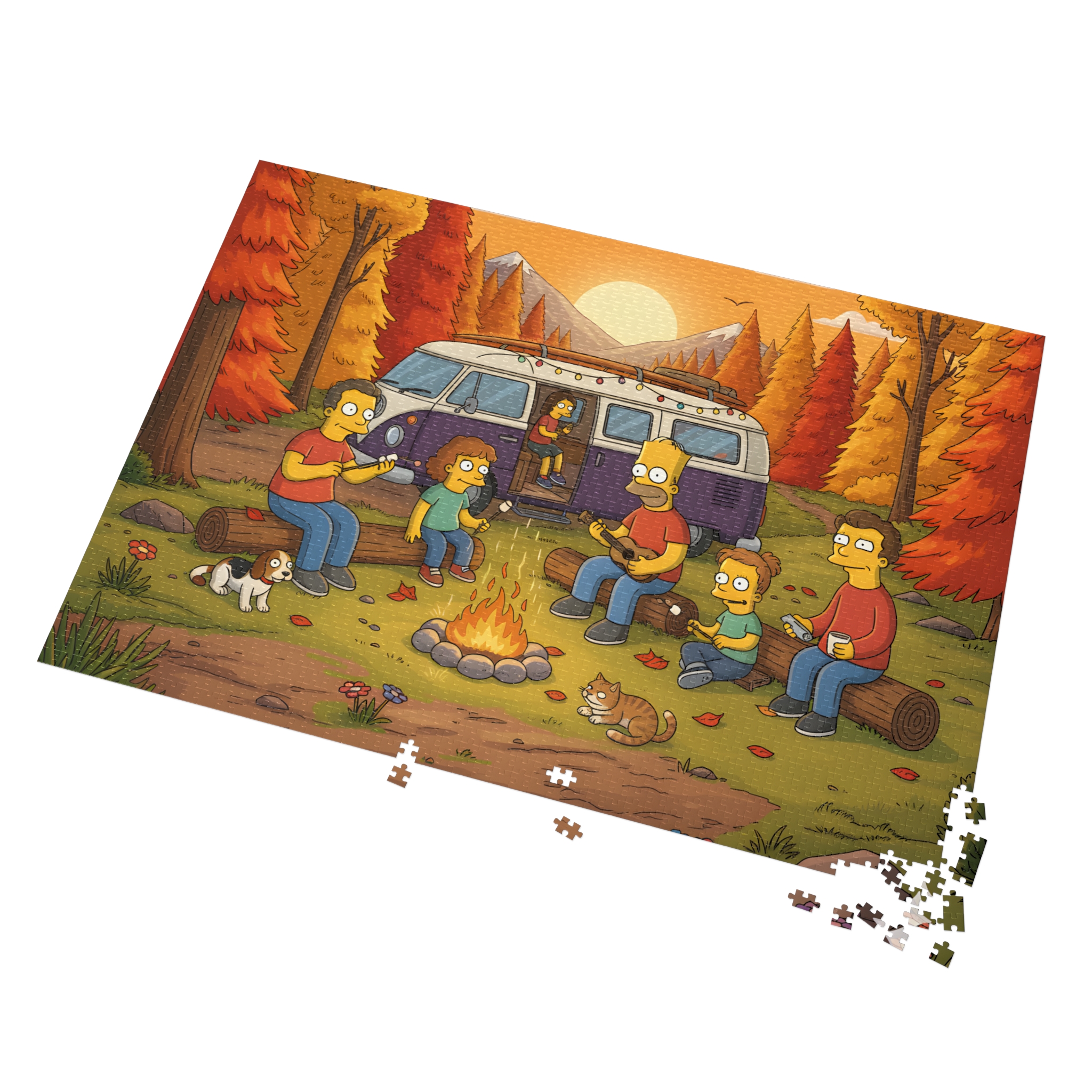 Jigsaw Puzzle with Tin — Autumn Van Bonfire Scene
