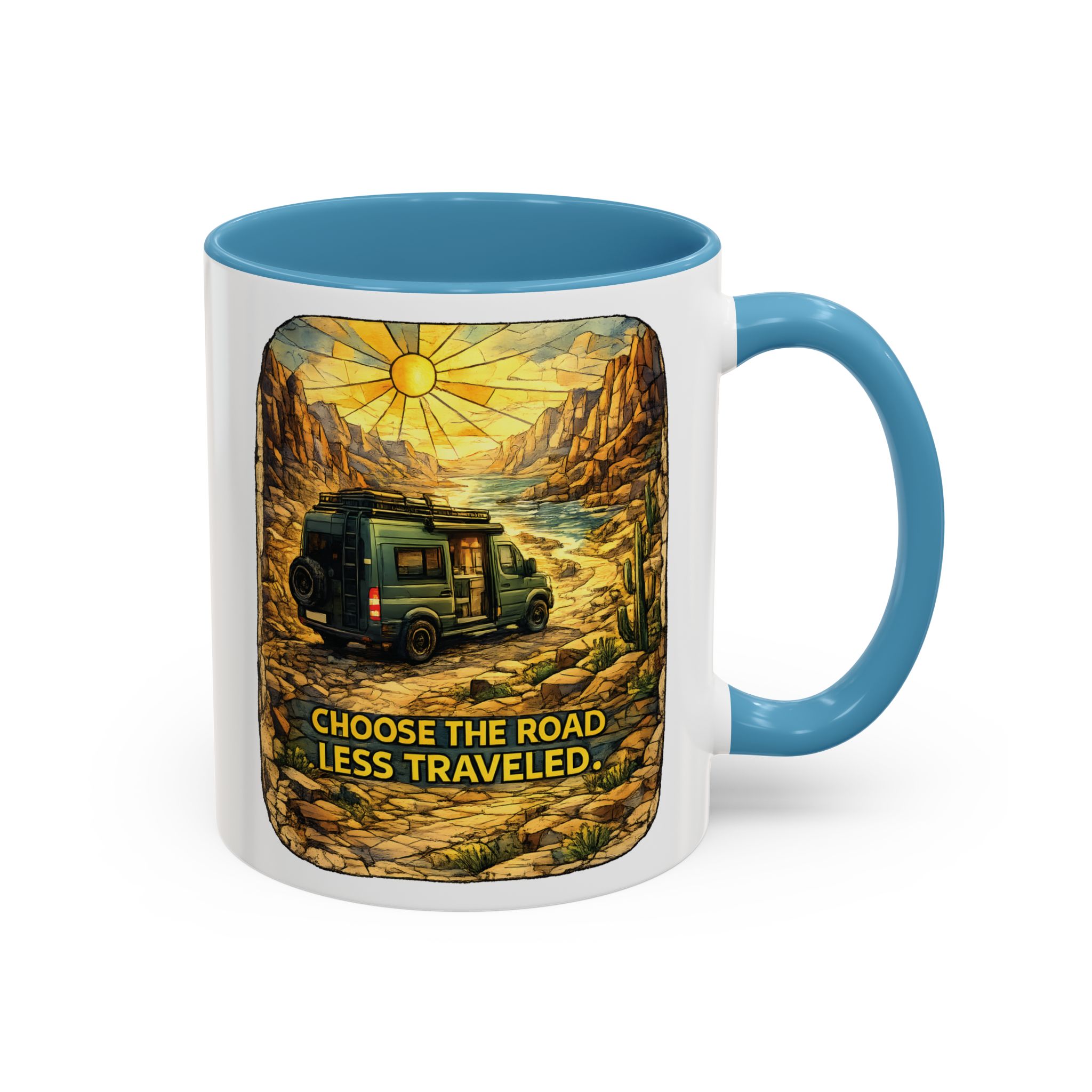 Accent Coffee Mug (11, 15oz) — "Choose The Road Less Traveled" Design Cubic-Line