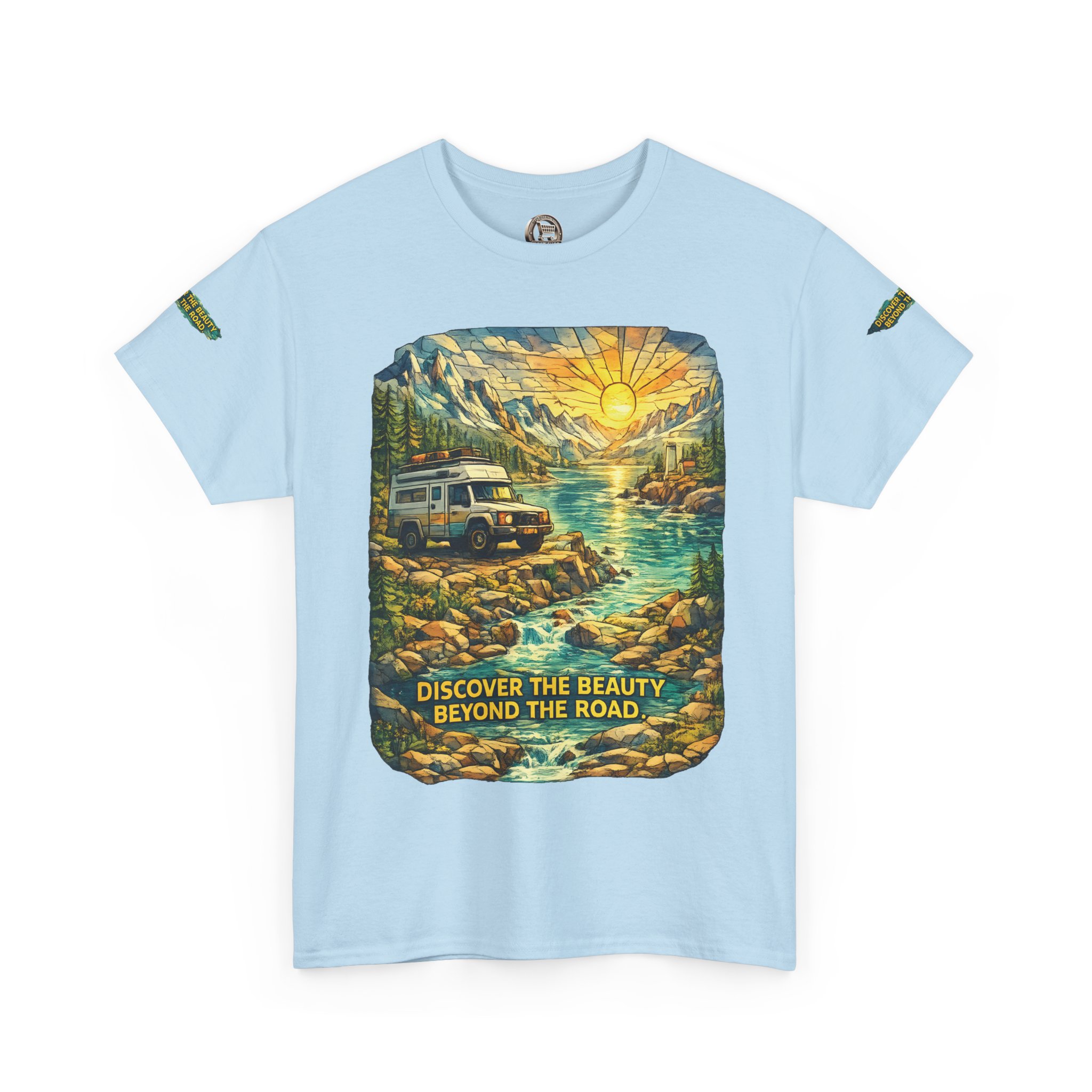 Unisex Heavy Cotton Tee — "Discover The Bieuty Beyond The Road" Design Cubic-Line