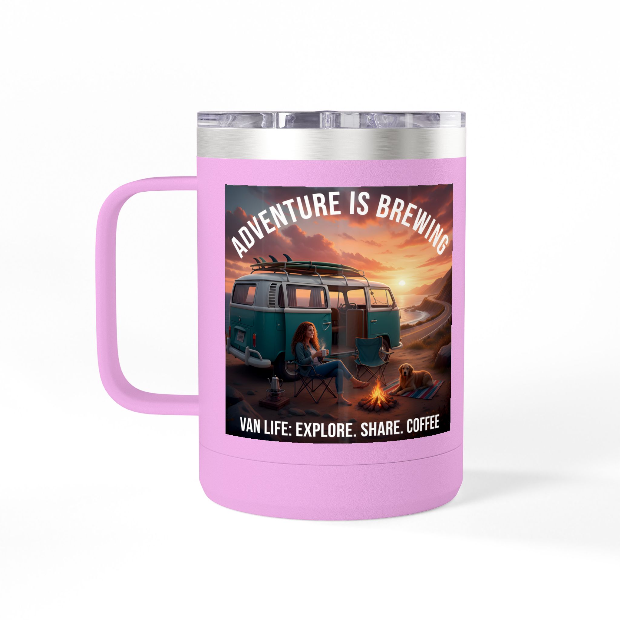 Coffee Mug Tumbler, 15oz-- "Adventure Is Brewing"